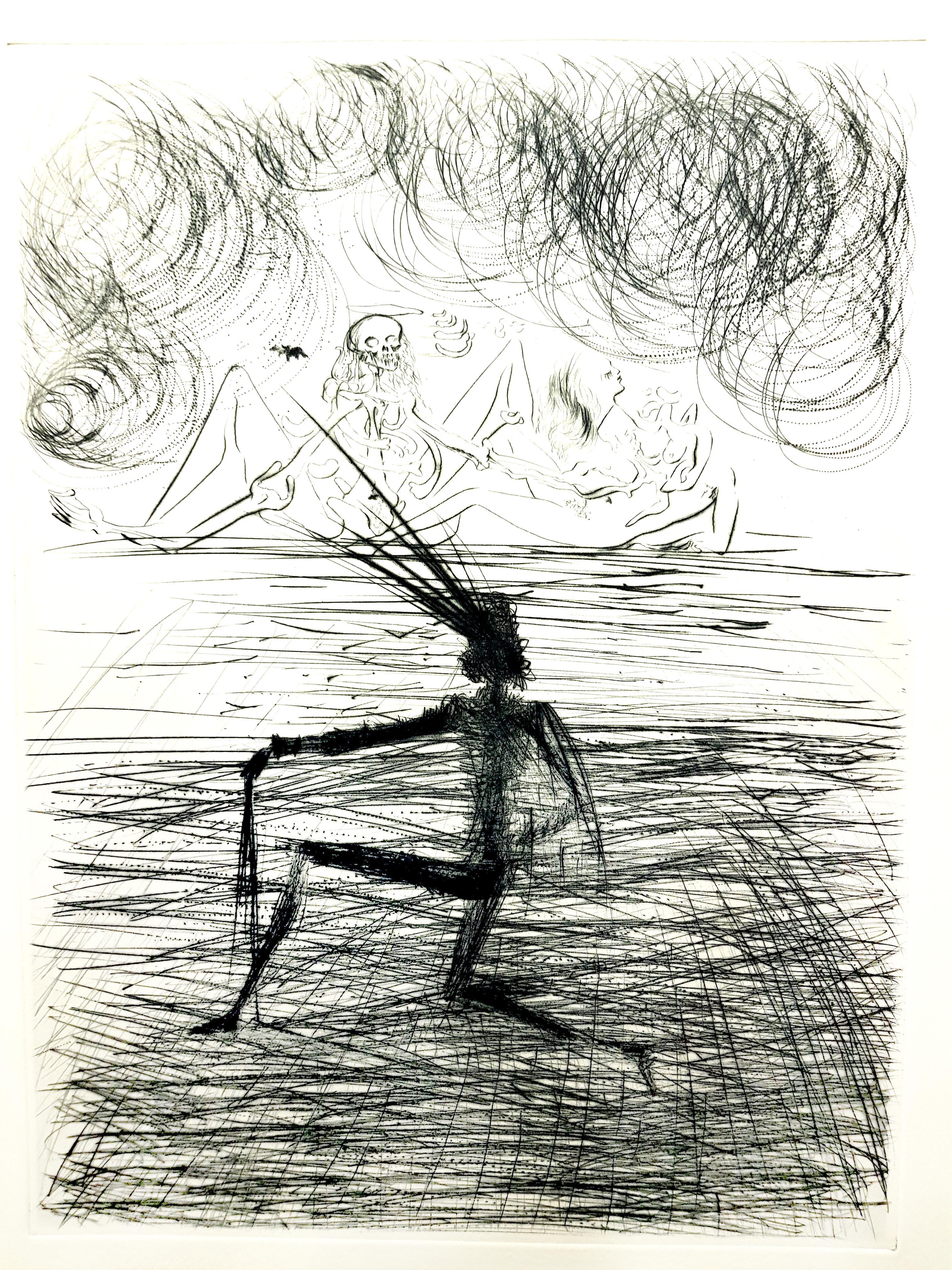 Figurative Print di Salvador Dalí - Salvador Dalì - Cavaliere inginocchiato - Acquaforte originale