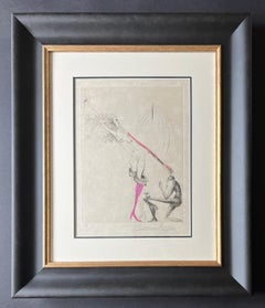 Salvador Dalí - La Botte violette  - gravure à la pointe sèche aquarellée à la main - 1969