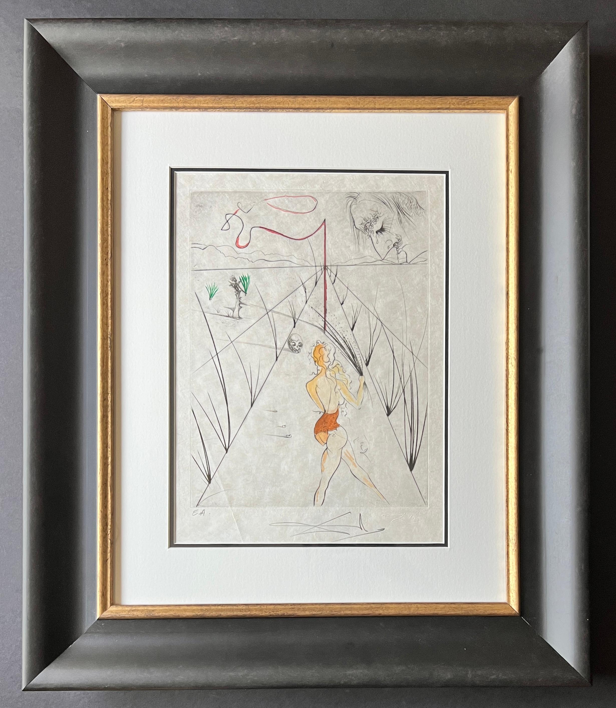 Salvador Dalí - La Femme au fouet - aguafuerte en punta seca acuarelado a mano - 1969 1
