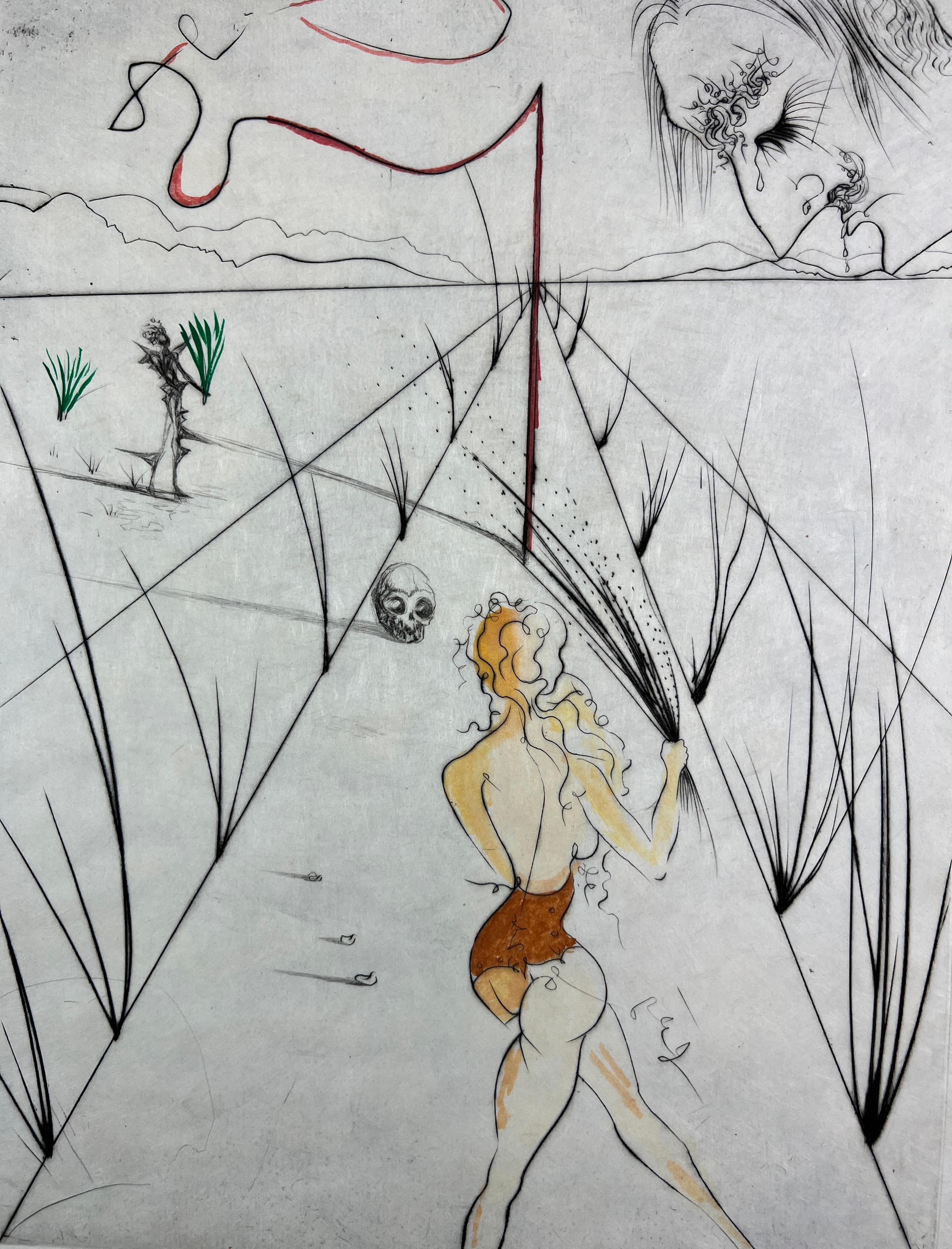 Salvador Dalí - La Femme au fouet - aguafuerte en punta seca acuarelado a mano - 1969 3