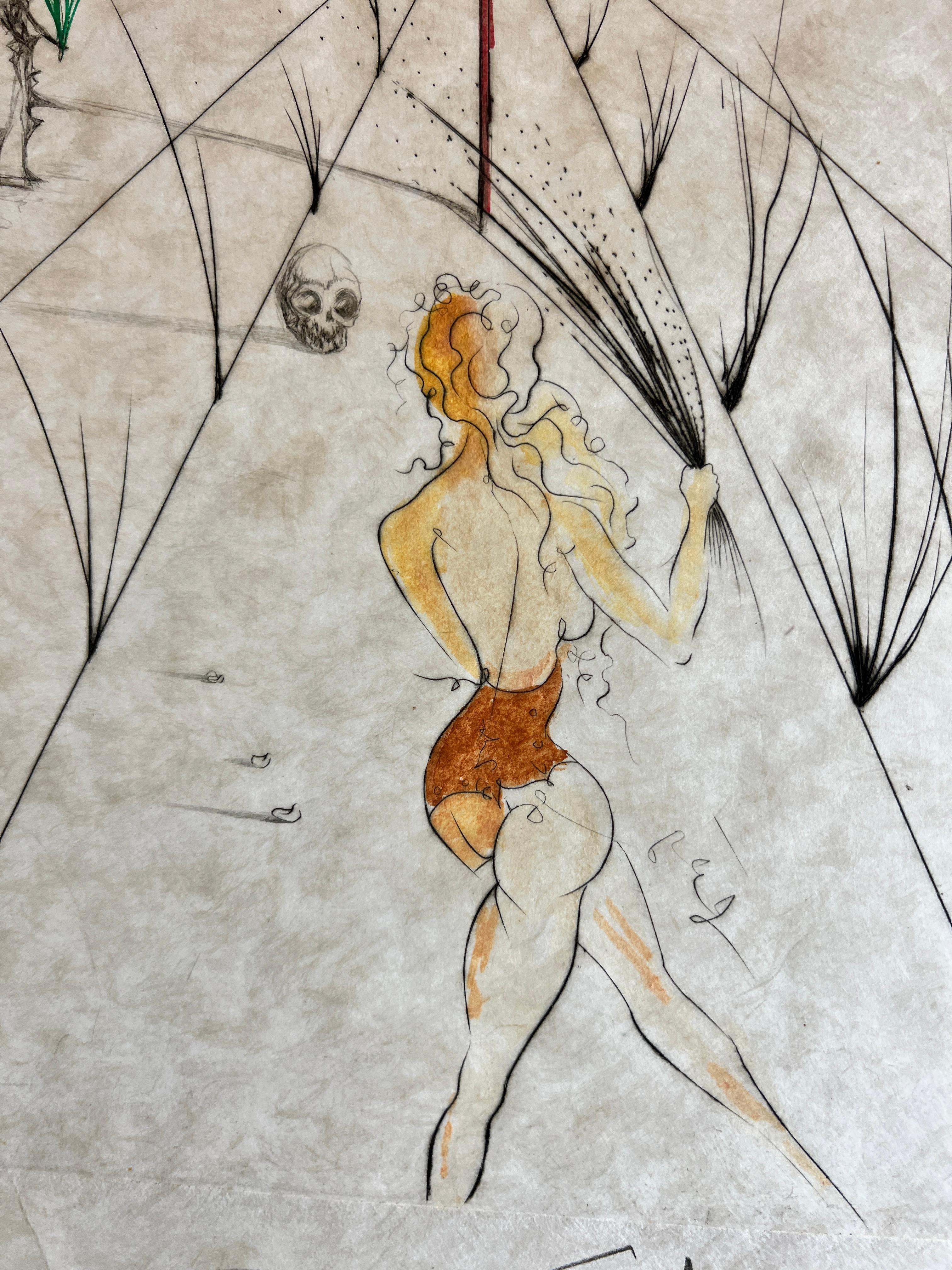 Salvador Dalí - La Femme au fouet - aguafuerte en punta seca acuarelado a mano - 1969 5