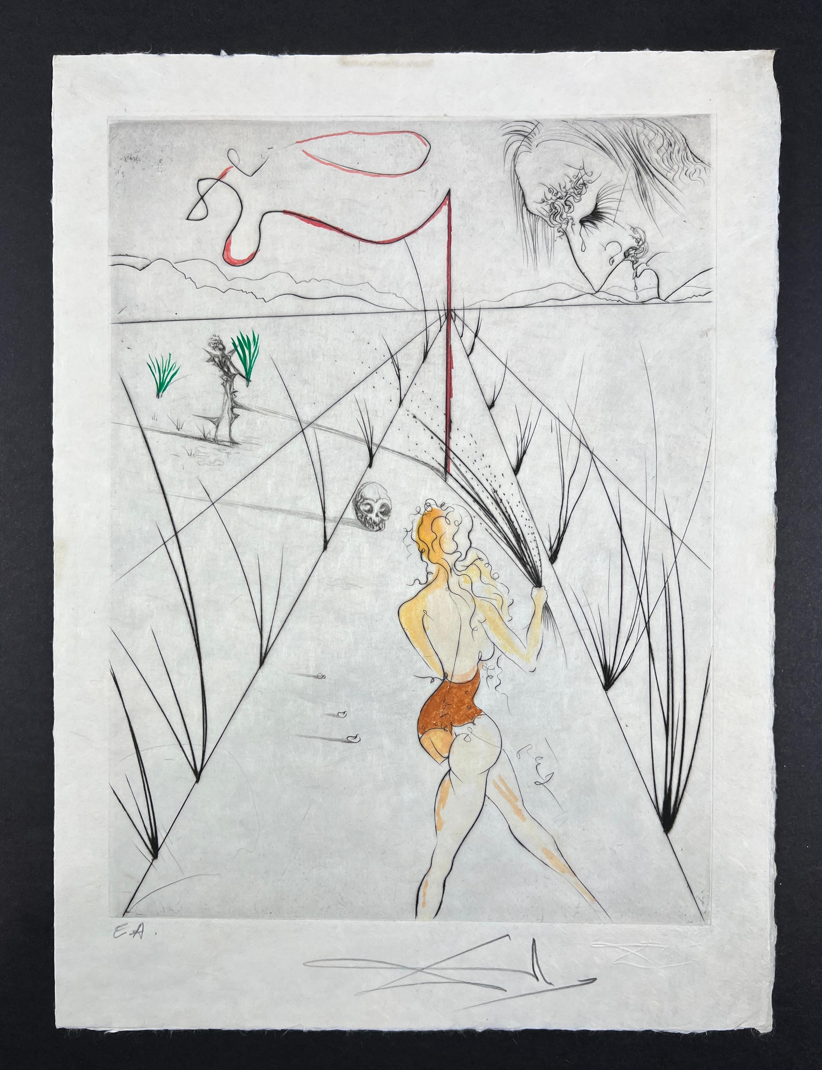 Salvador Dalí - La Femme au fouet - aguafuerte en punta seca acuarelado a mano - 1969 8