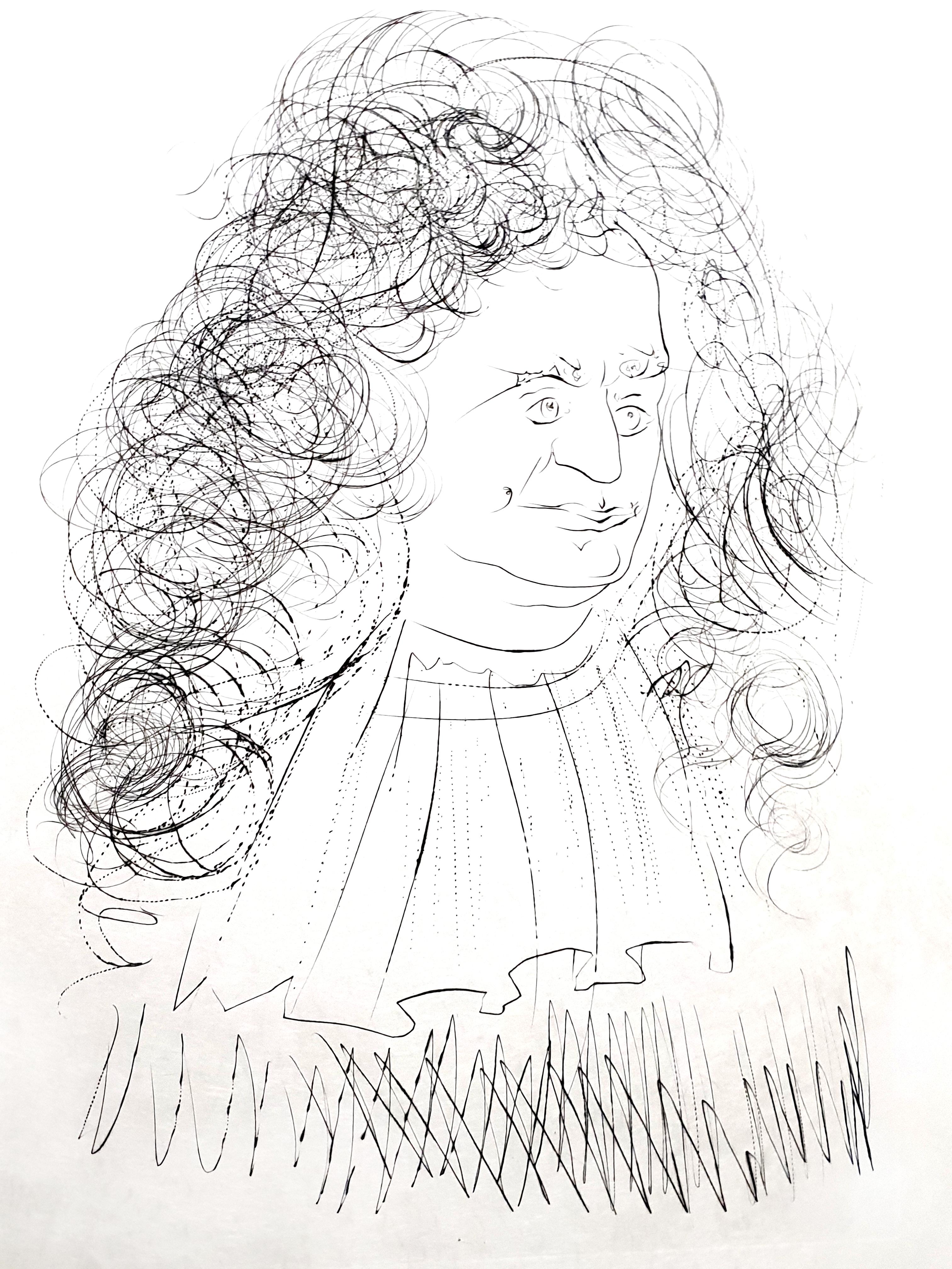 Salvador Dali - La Fontaine Portrait - Handsigned Engraving For Sale 1
