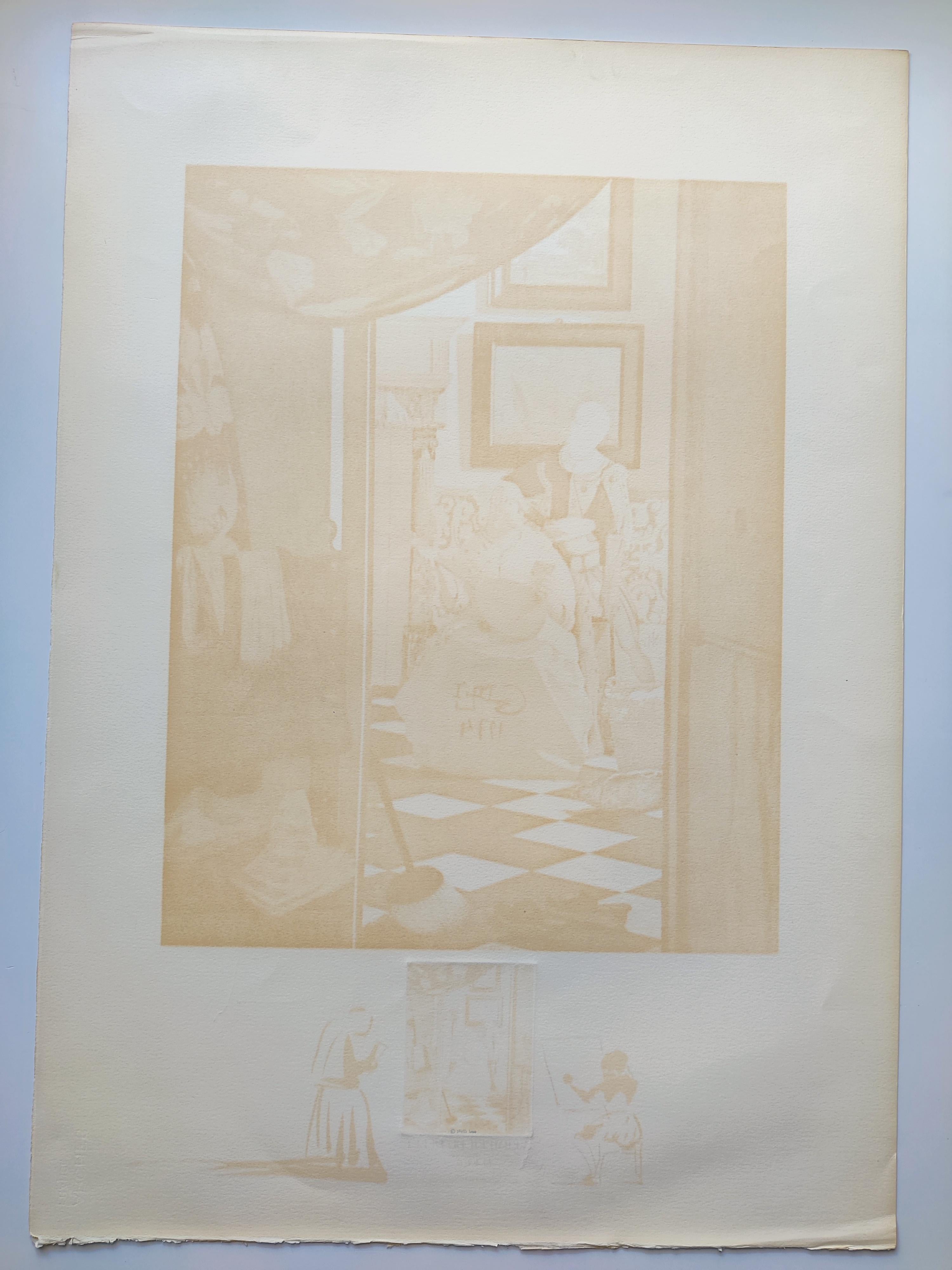 Salvador Dali
La Lettre from Vermeer, 1974
Original Lithograph, 1974
Image Size: 58 x 45.5 cm
Sheet size: 89 x 63 cm
Hand signed lower right
Numbered lower left 191/ 350.
Reference: Albert Field, “Official Catalogue of the Graphic Works of Salvador