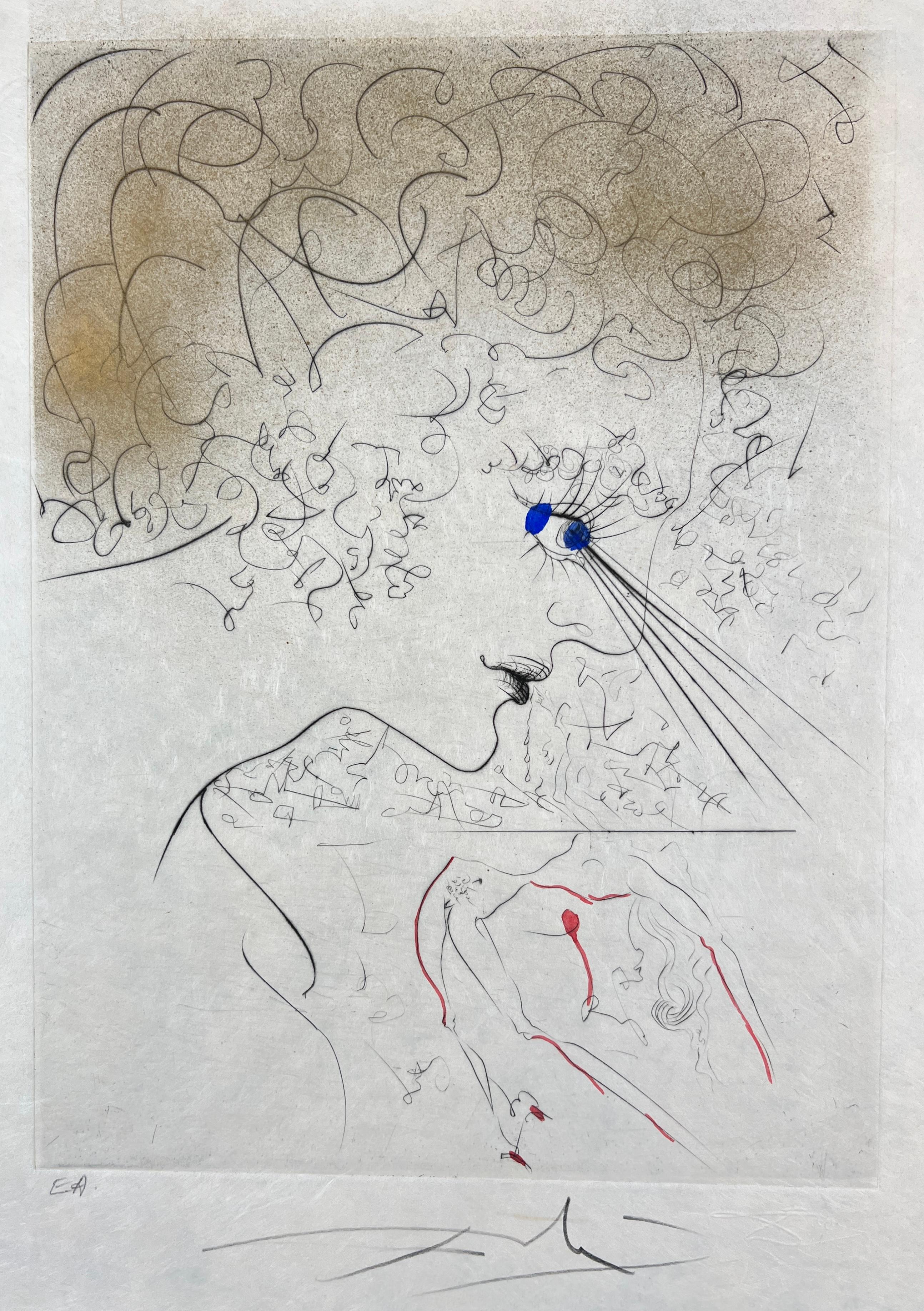Salvador Dalí – La Tête ( The Head ) – hand watercolored drypoint etching – 1969 For Sale 3