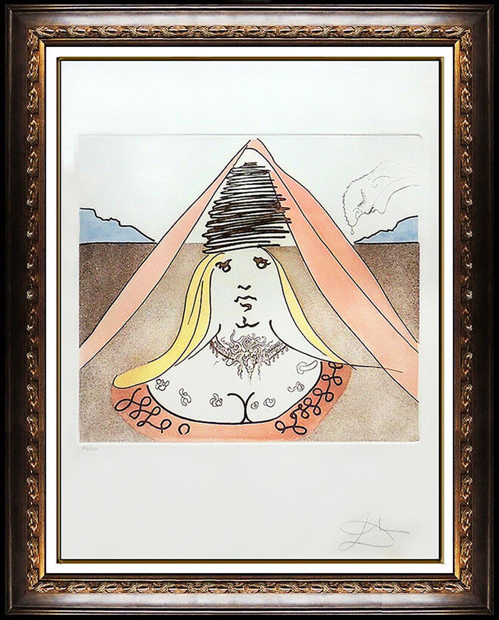 Salvador Dalí Portrait Print – Salvador Dali Lady Dulcinea Farbradierung, handsignierte Don Quixote Surreale Kunst