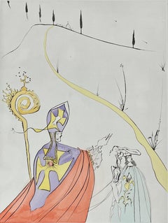 Salvador Dalí, "L'amour sacré de Gala", gravure originale, coloriée à la main, signée.