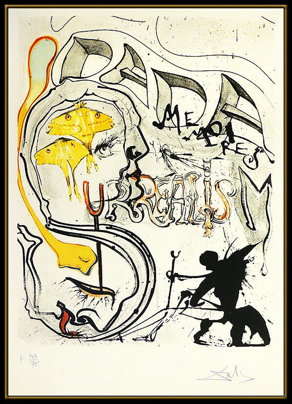 Salvador Dali Large Original Color Etching Hand Signed Angel Dada Surrealism Art - Print by Salvador Dalí