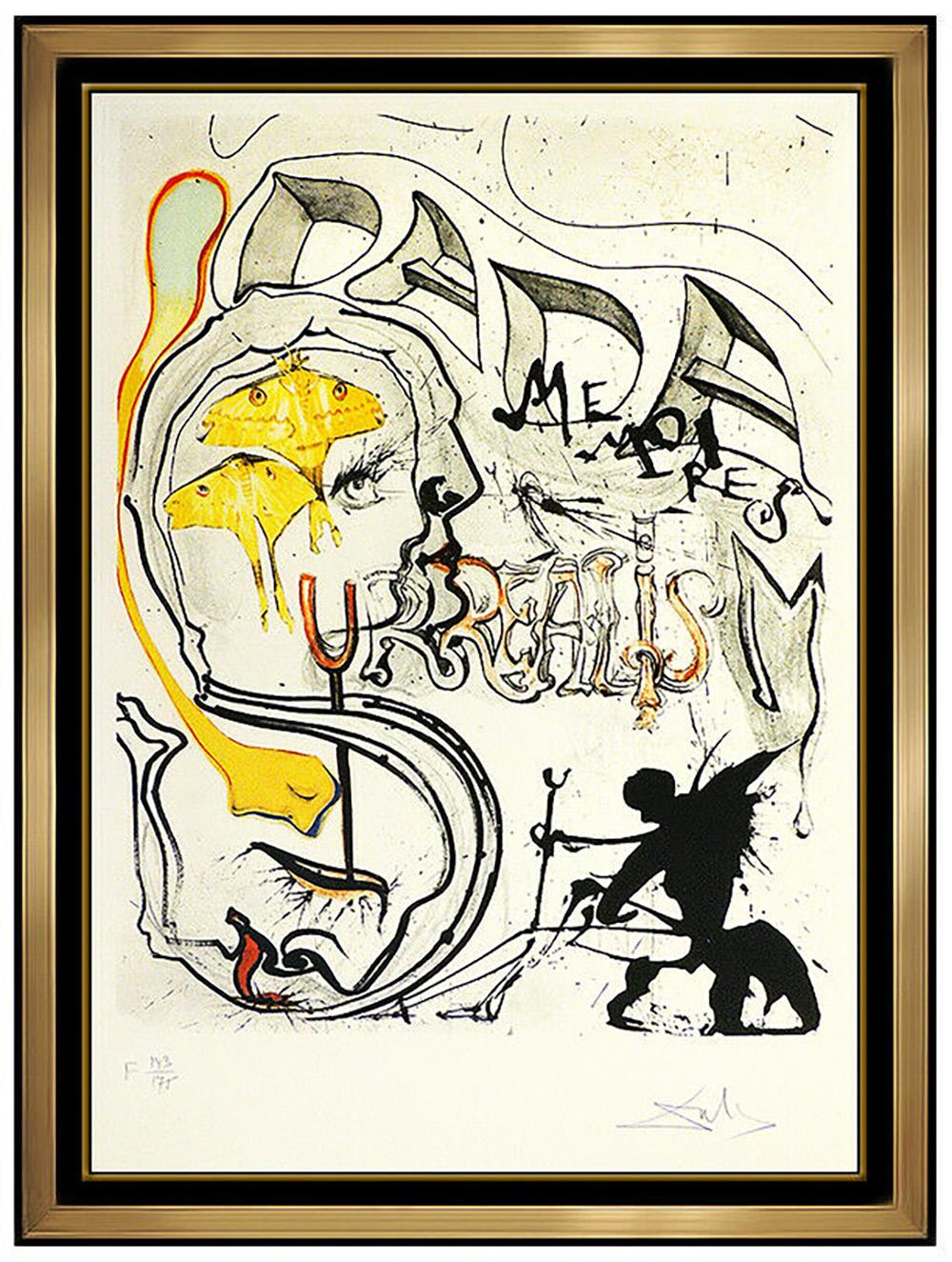 Salvador Dalí Figurative Print - Salvador Dali Large Original Color Etching Hand Signed Angel Dada Surrealism Art