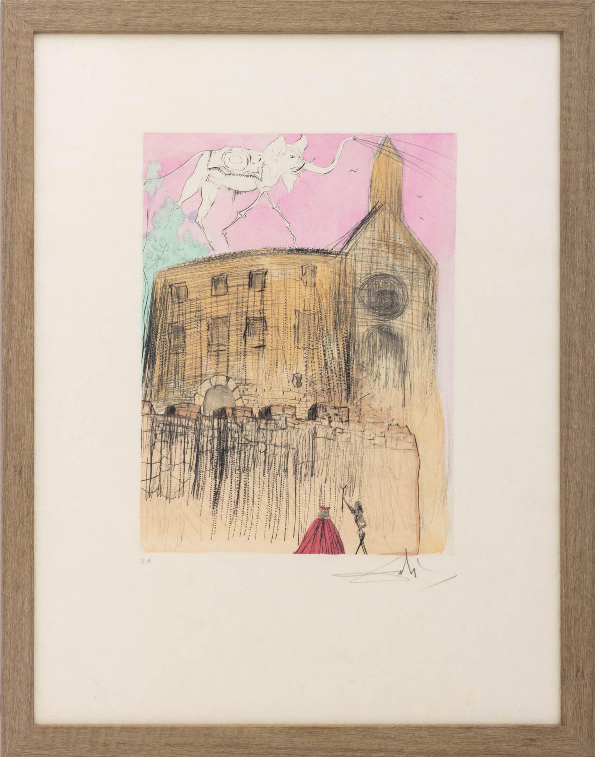 "Le Chateau de Gala" Surrealist Drypoint Etching, Signed Artist's Proof, 1974