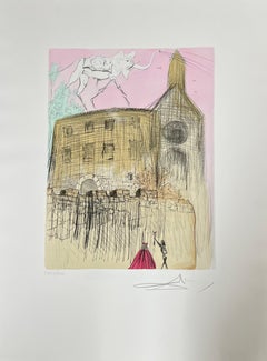 Salvador Dalí­, "Le Chateau de Gala", original etching, hand colored, signed