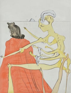 Salvador Dalí, ""Le dos divin de Gala"", gravure originale, coloriée à la main, signée.