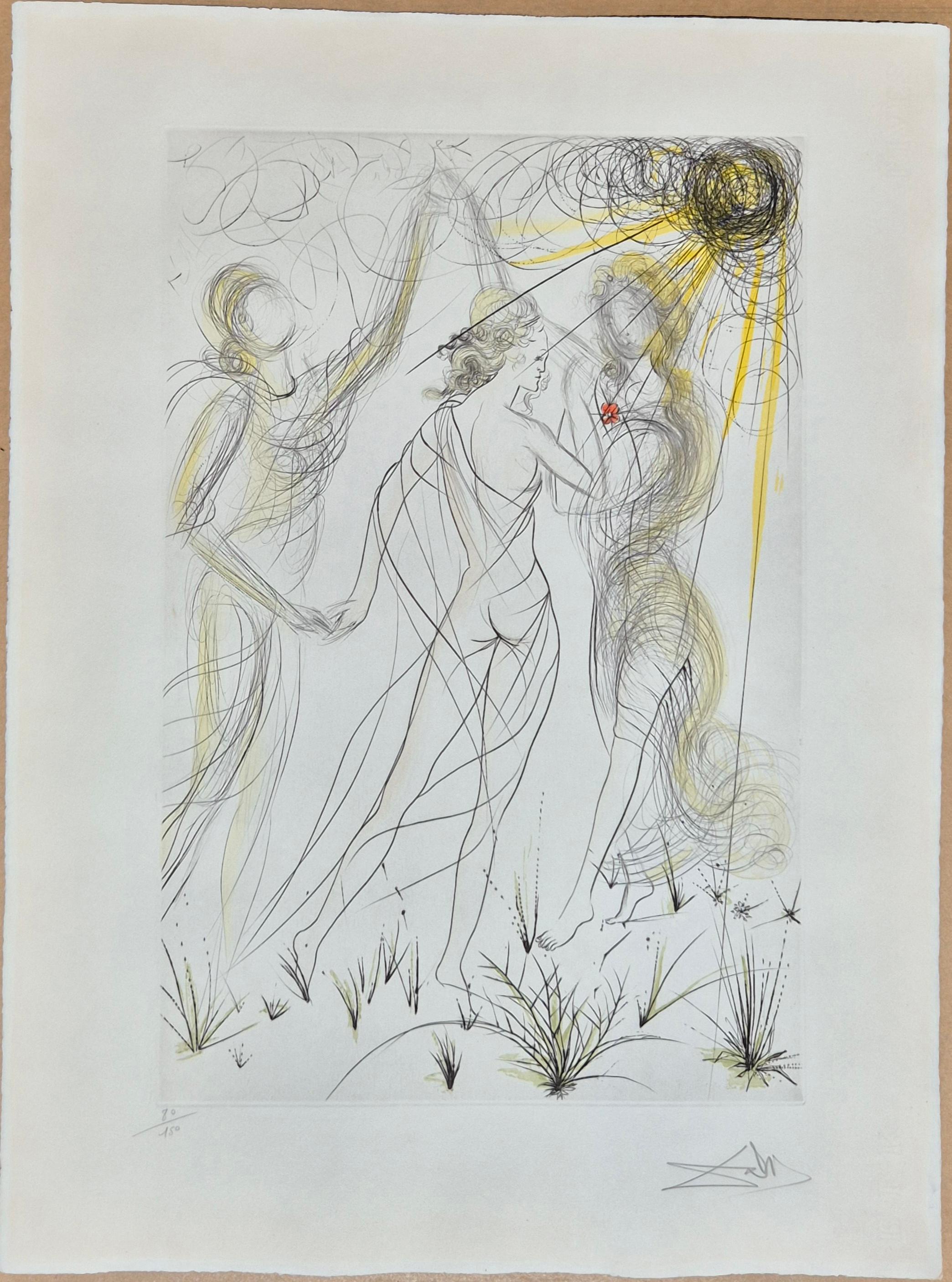 Salvador Dalí
Le Printemps, from Hommage à Albrecht Dürer, Suite Mythologique Nouvelle, 1971
Engraving with drypoint and pochoir
Hand signed lower right
Numbered 80 / 150
Sheet size 77 x 56 cm
Reference: Field 71-8G