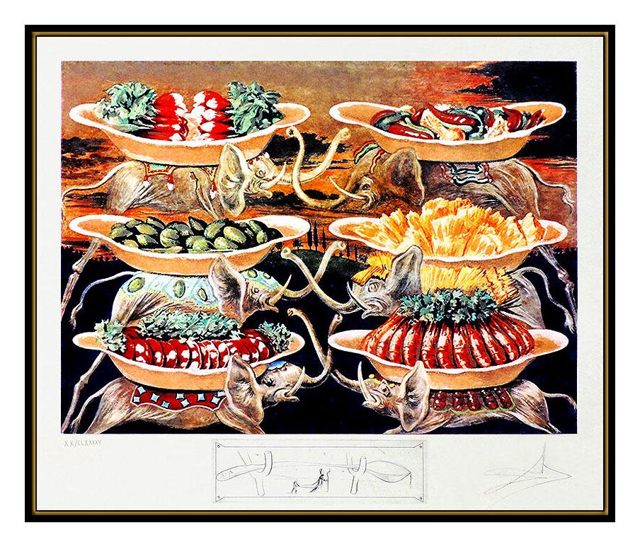 Salvador Dali Les Diners De Gala Color Lithograph Hand Signed Elephant Artwork - Print by Salvador Dalí