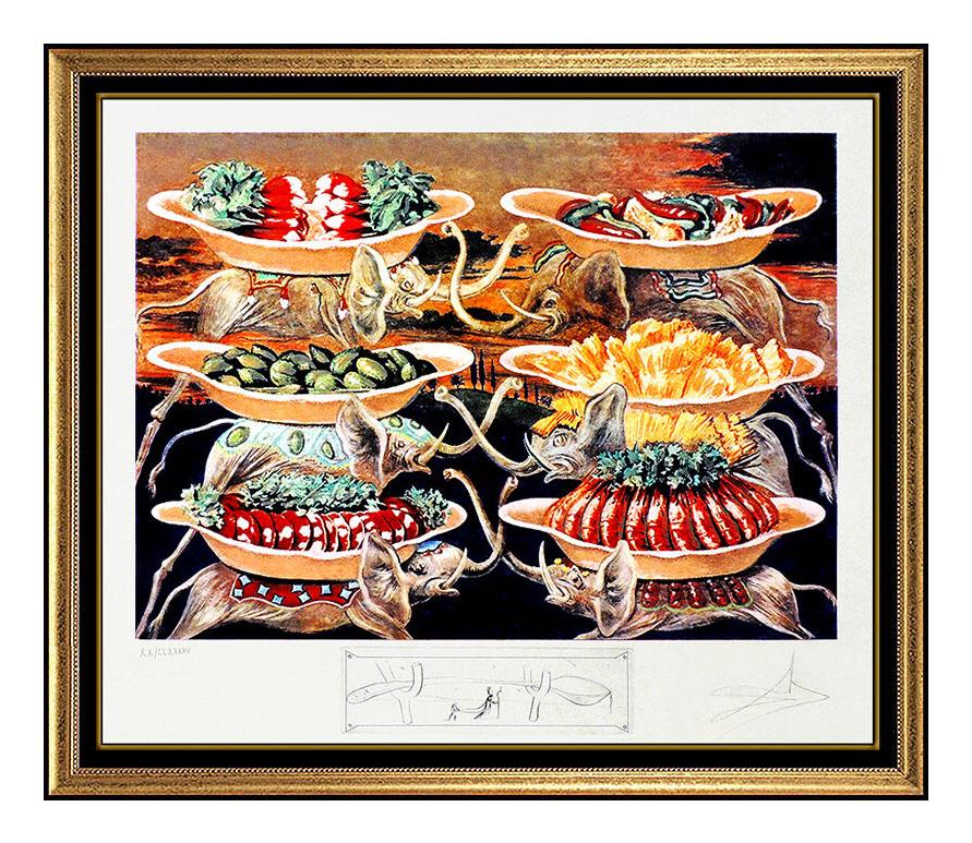 Salvador Dalí Animal Print – Salvador Dali Les Diners De Gala, Farblithographie, handsigniertes Elefantenkunstwerk