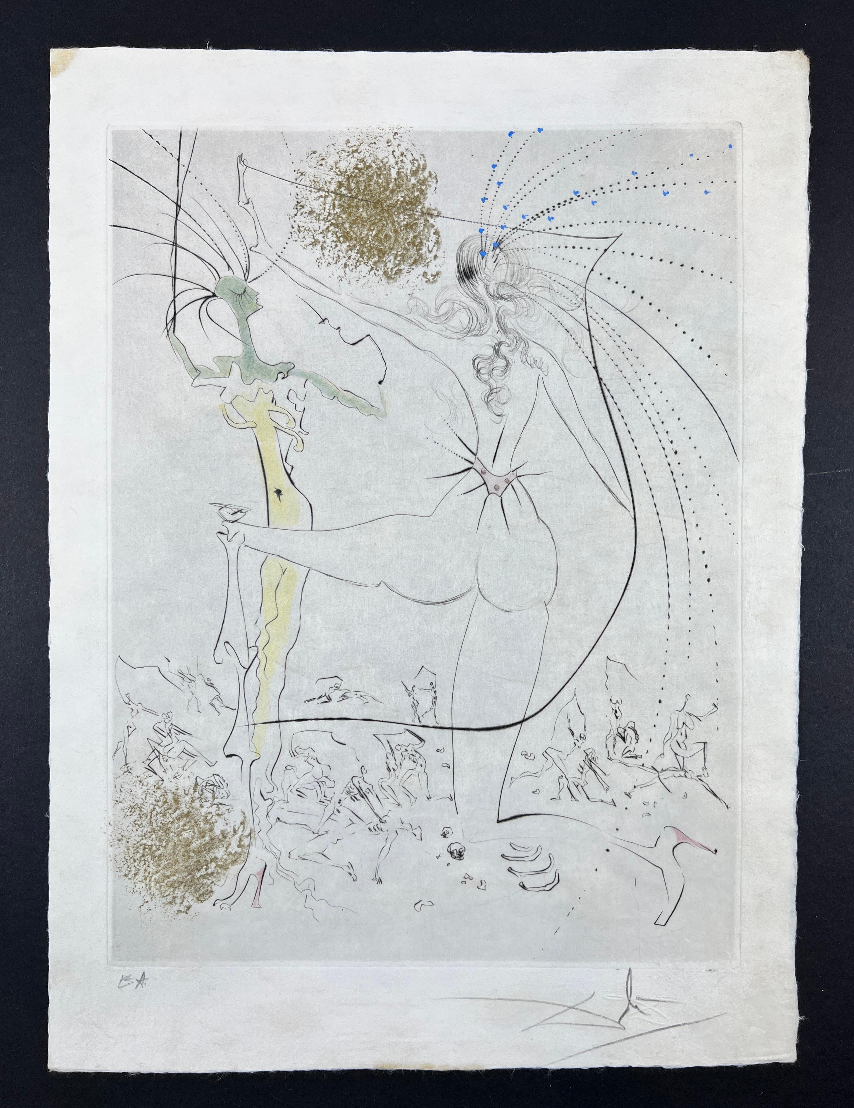 Salvador Dalí  – Les Fesses piquantes – hand watercolored drypoint etching –1969 For Sale 10