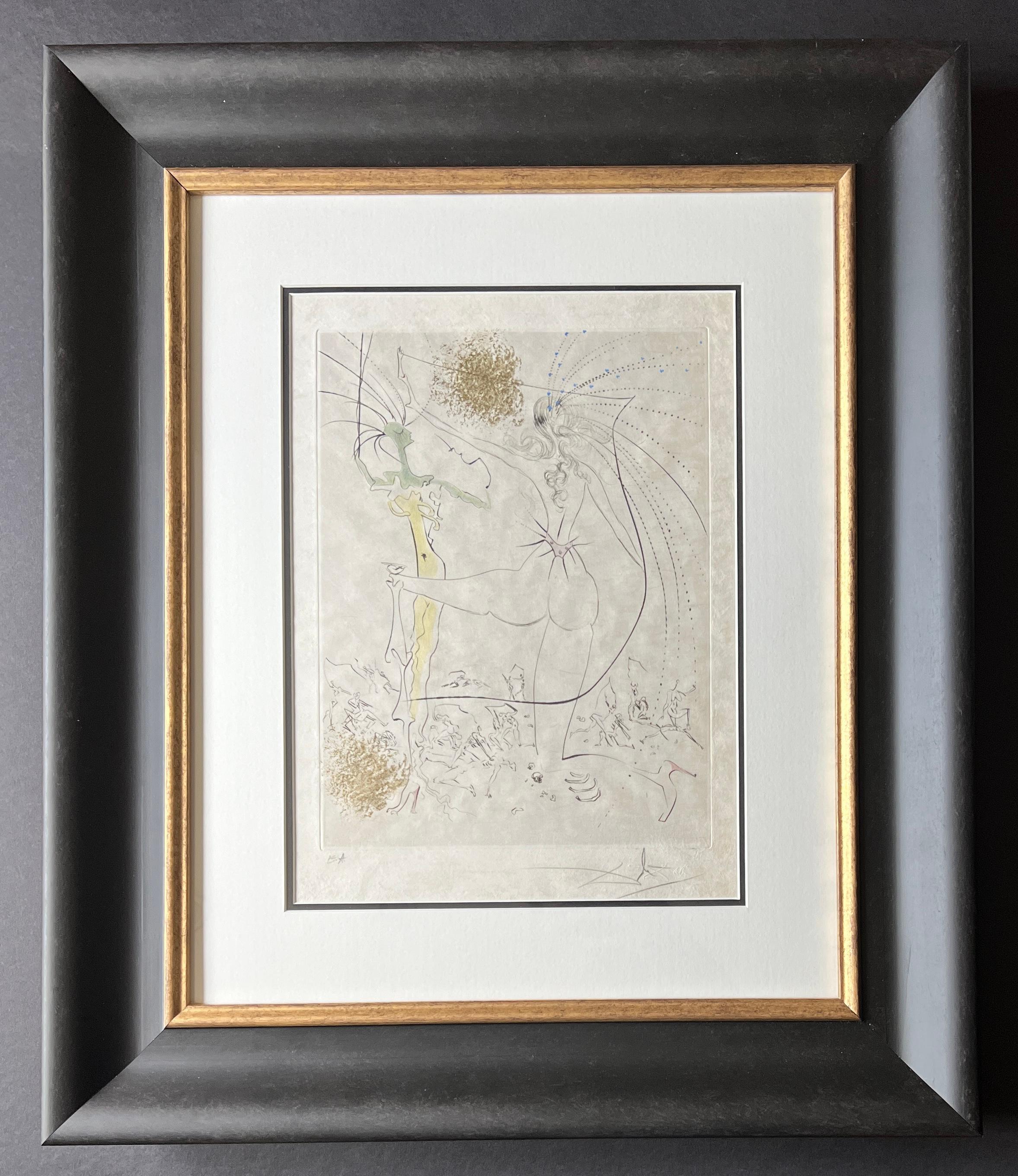 Salvador Dalí  – Les Fesses piquantes – hand watercolored drypoint etching –1969 For Sale 1