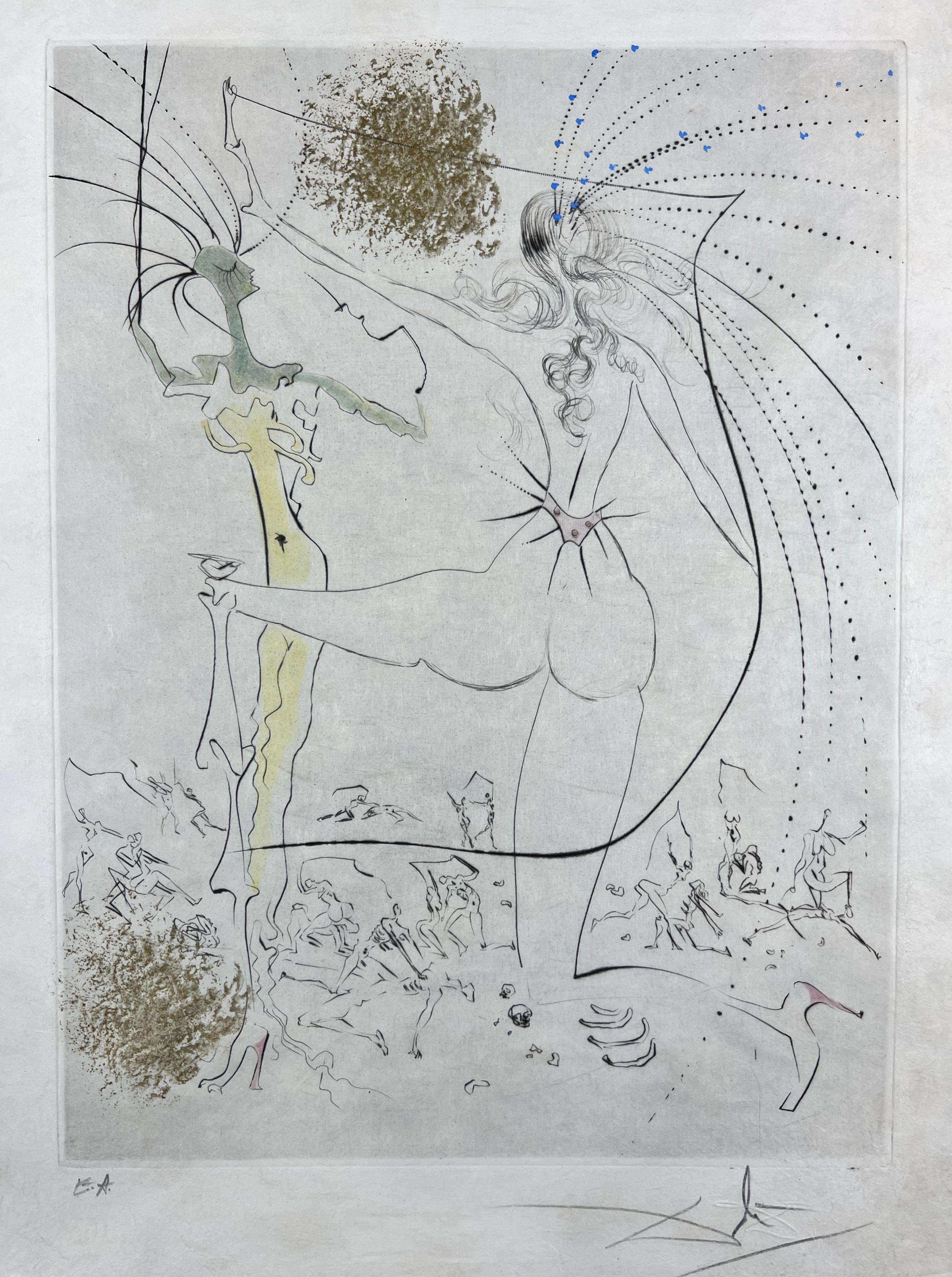 Salvador Dalí  – Les Fesses piquantes – hand watercolored drypoint etching –1969 For Sale 3