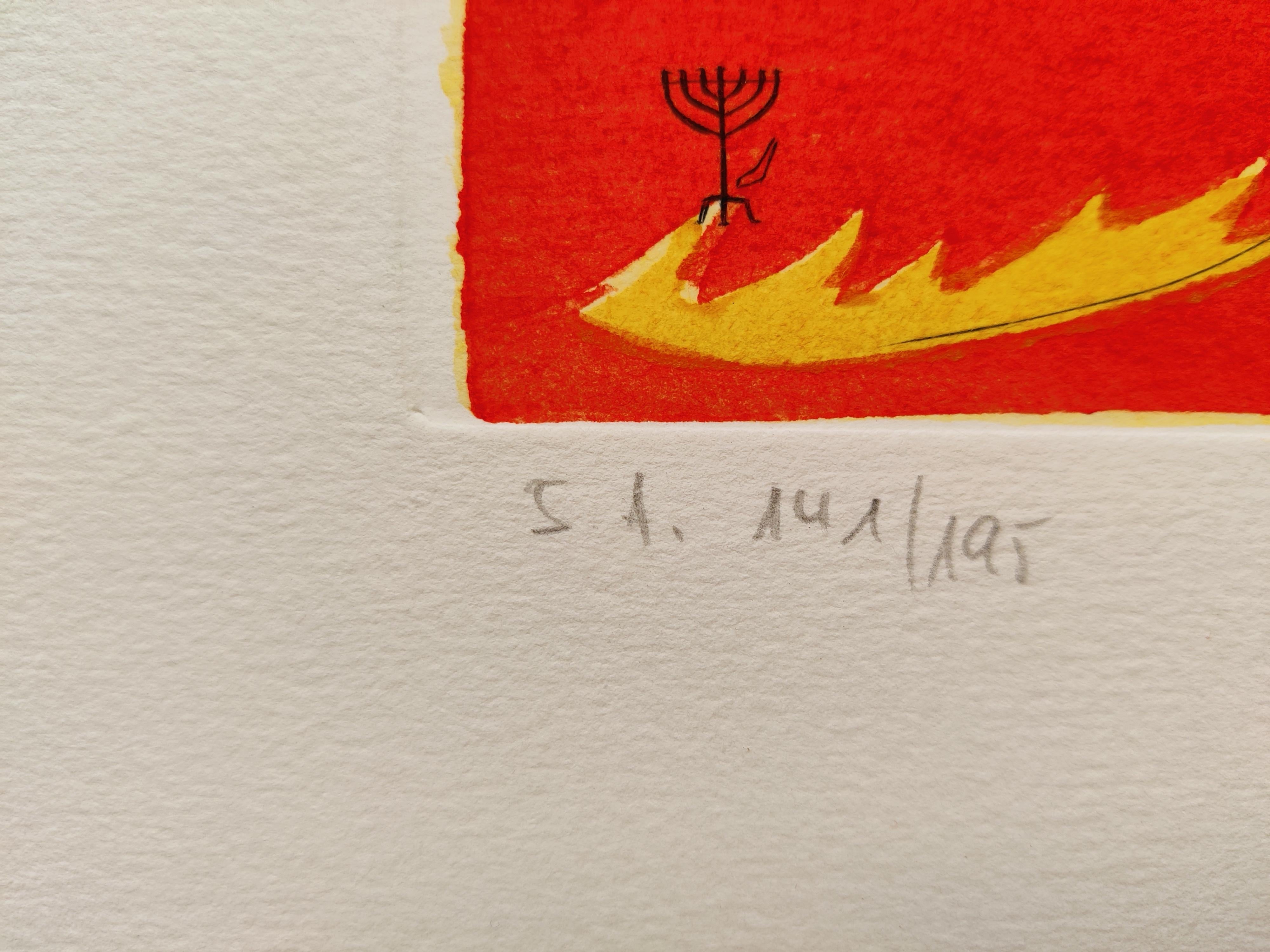 Salvador Dali (1904-1989)
Levi, tiré des Douze tribus d'Israël, 1973
Gravure en couleurs sur papier Rives BFK
Taille de la feuille : 65 x 50 cm
Ed. SA 141/195
Signée et numérotée au crayon le long du bord inférieur.

LITERATURE :
Champ, 72-6H