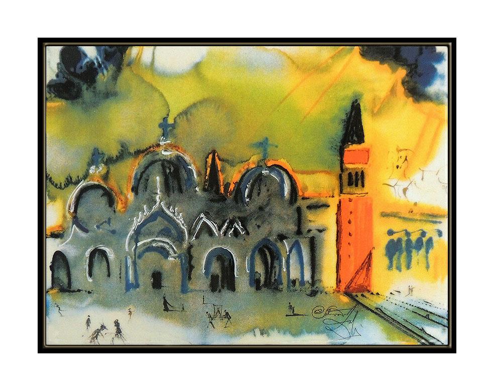 Salvador Dali Limoges Porcelain Plaque Place Saint Marc Venice Homage Signed Art - Print by Salvador Dalí