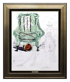 Salvador Dali Lithograph Authentic HAND Signed Armchair Surreal Artwork Collage