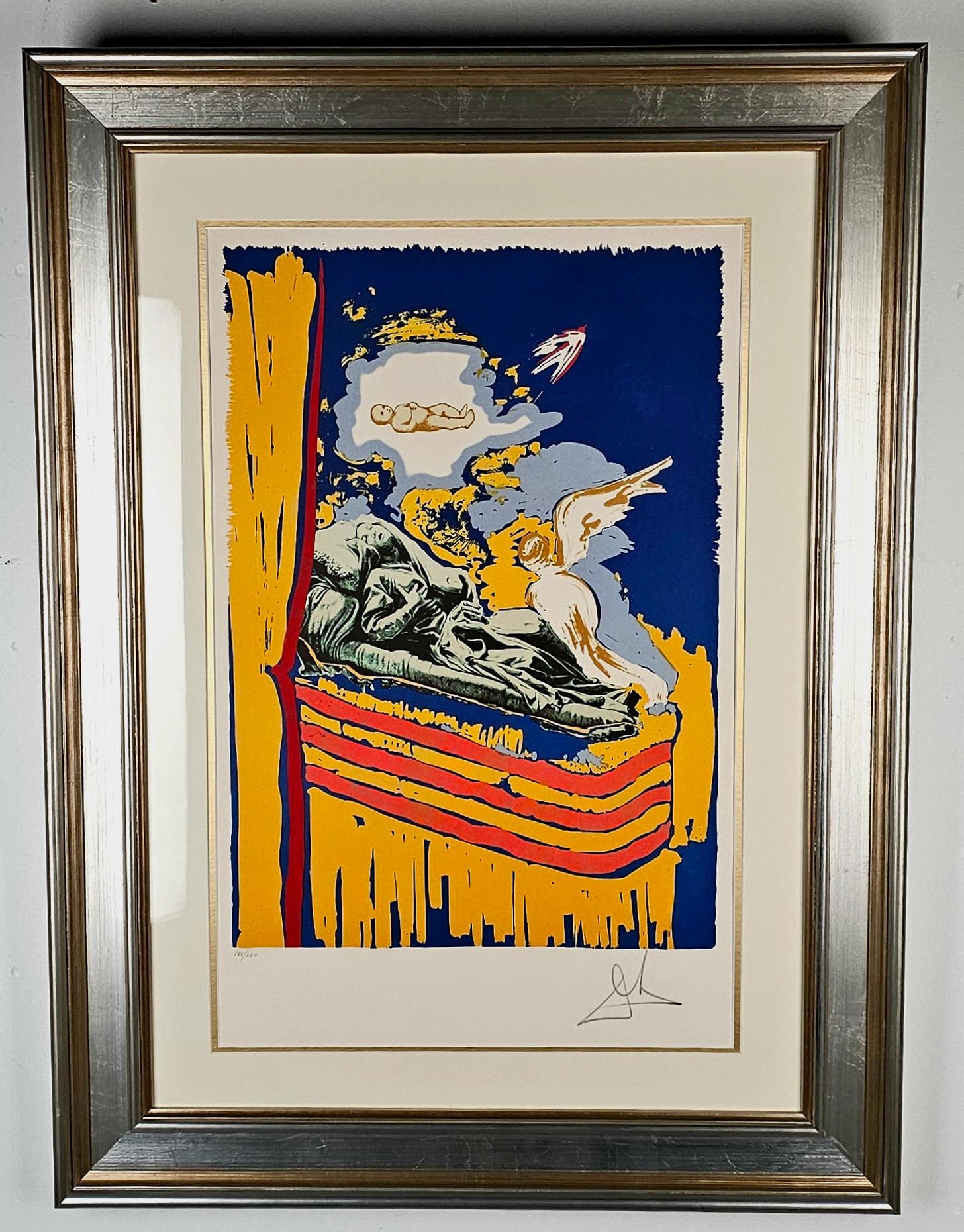 Esta cautivadora litografía de Salvador Dalí ( español, 1904 -1989) , titulada La Inmaculada Concepción, es una pieza original de edición limitada, numerada 188 de 250 y firmada a mano por el artista. La obra está impresa por Siena/Dumas y fue