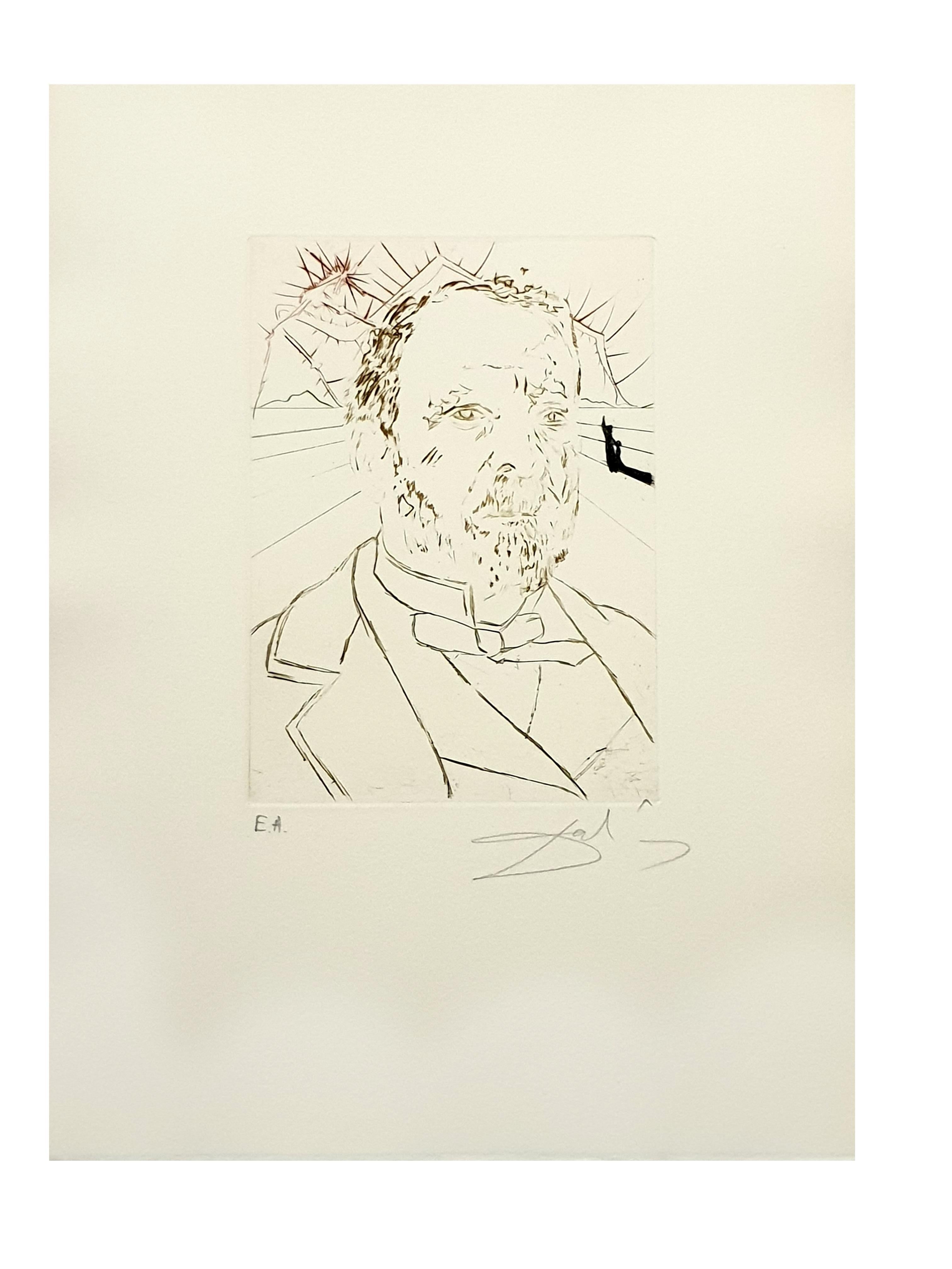 Salvador Dali - Louis Pasteur - Original Handsigned Engraving - Print by Salvador Dalí