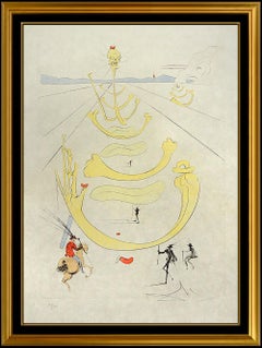 Salvador Dali Maske des Todes Farbe Radierung Hand signiertes Surreales Pferd Kunstwerk SBO
