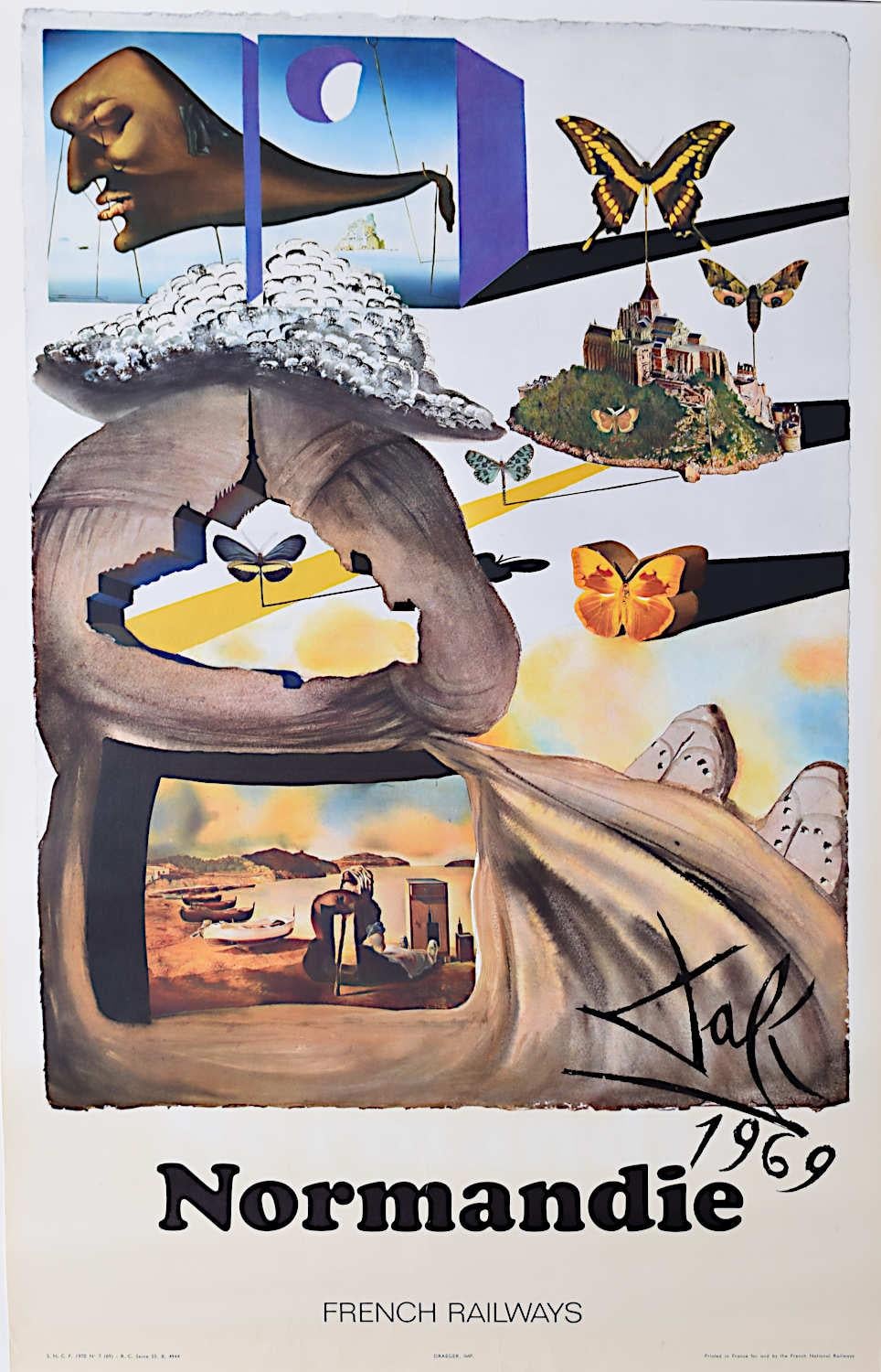 Salvador Dalí Landscape Print - Salvador Dali Normandy Normandie original French travel poster SNCF Railway 1969