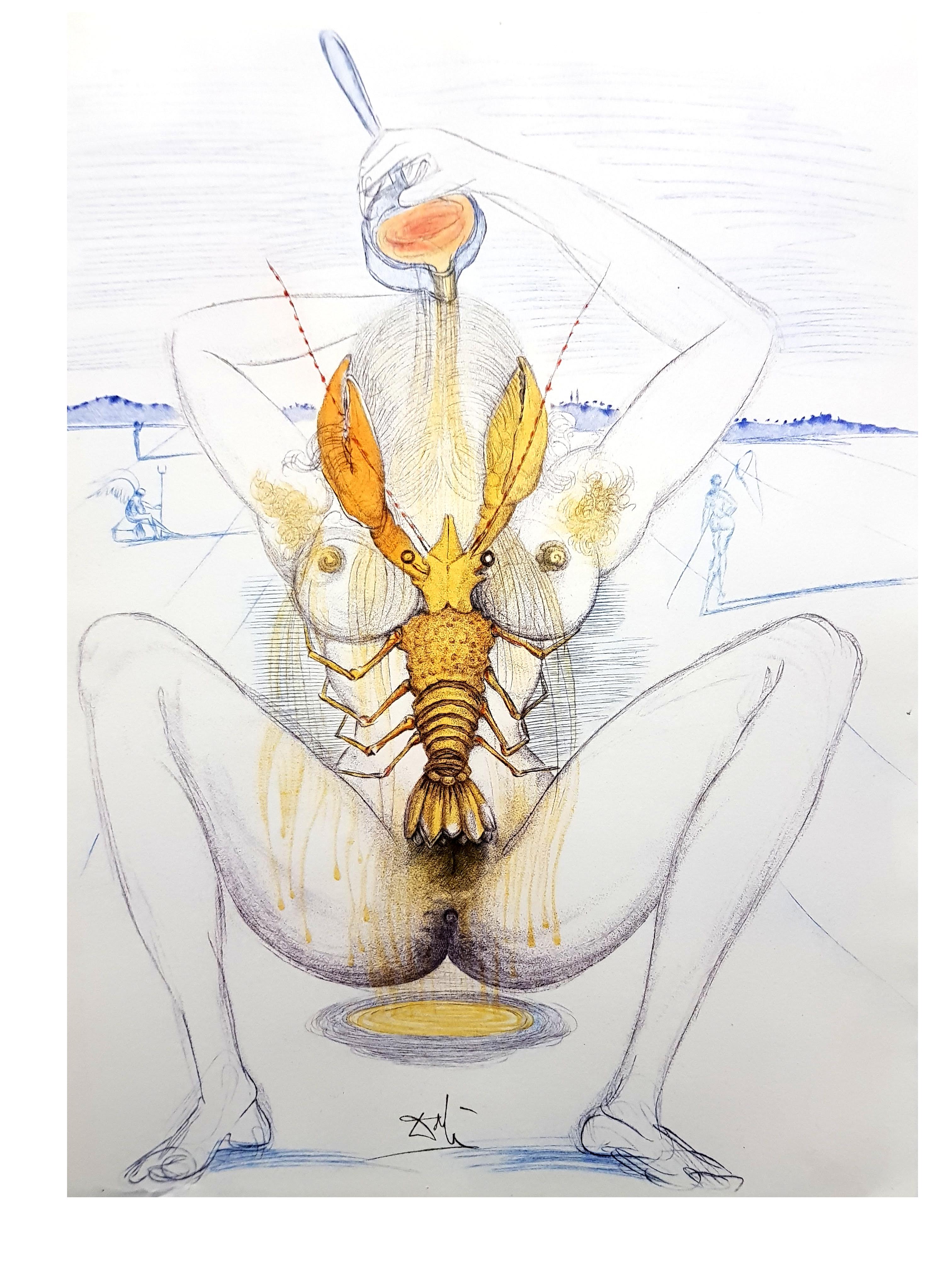 Salvador Dali - Nude and Lobster - Beige Nude Print by Salvador Dalí