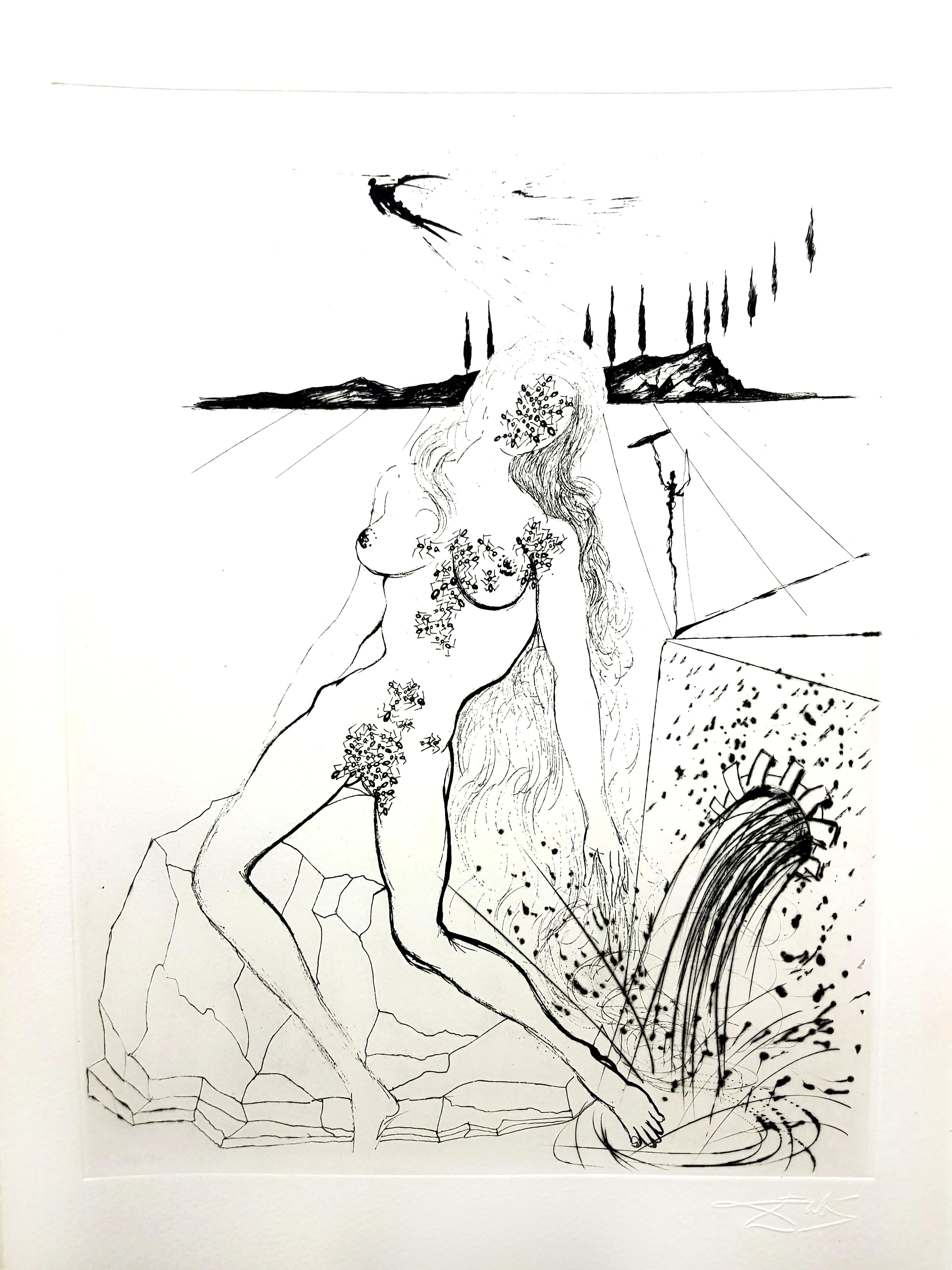 Salvador Dalí Figurative Print – Salvador Dali – Akt am Brunnen 