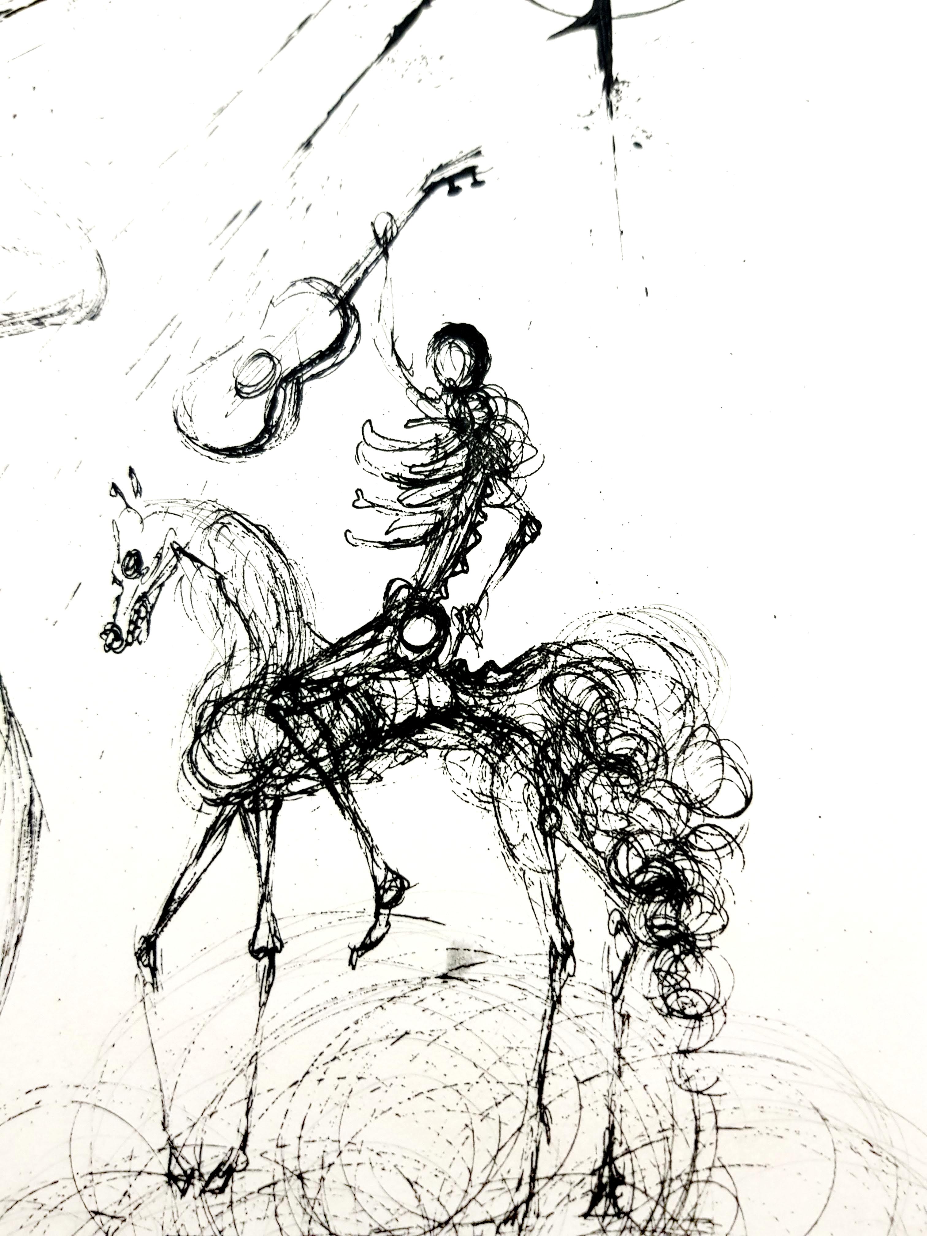 Salvador Dali - Nu, cheval et mort - Gravure originale
Dimensions : 38 x 28 cm
Edition : 235
1967
signature en relief
Sur Vélin d'Arches
Références : Champ 67-10 (p. 34-35)