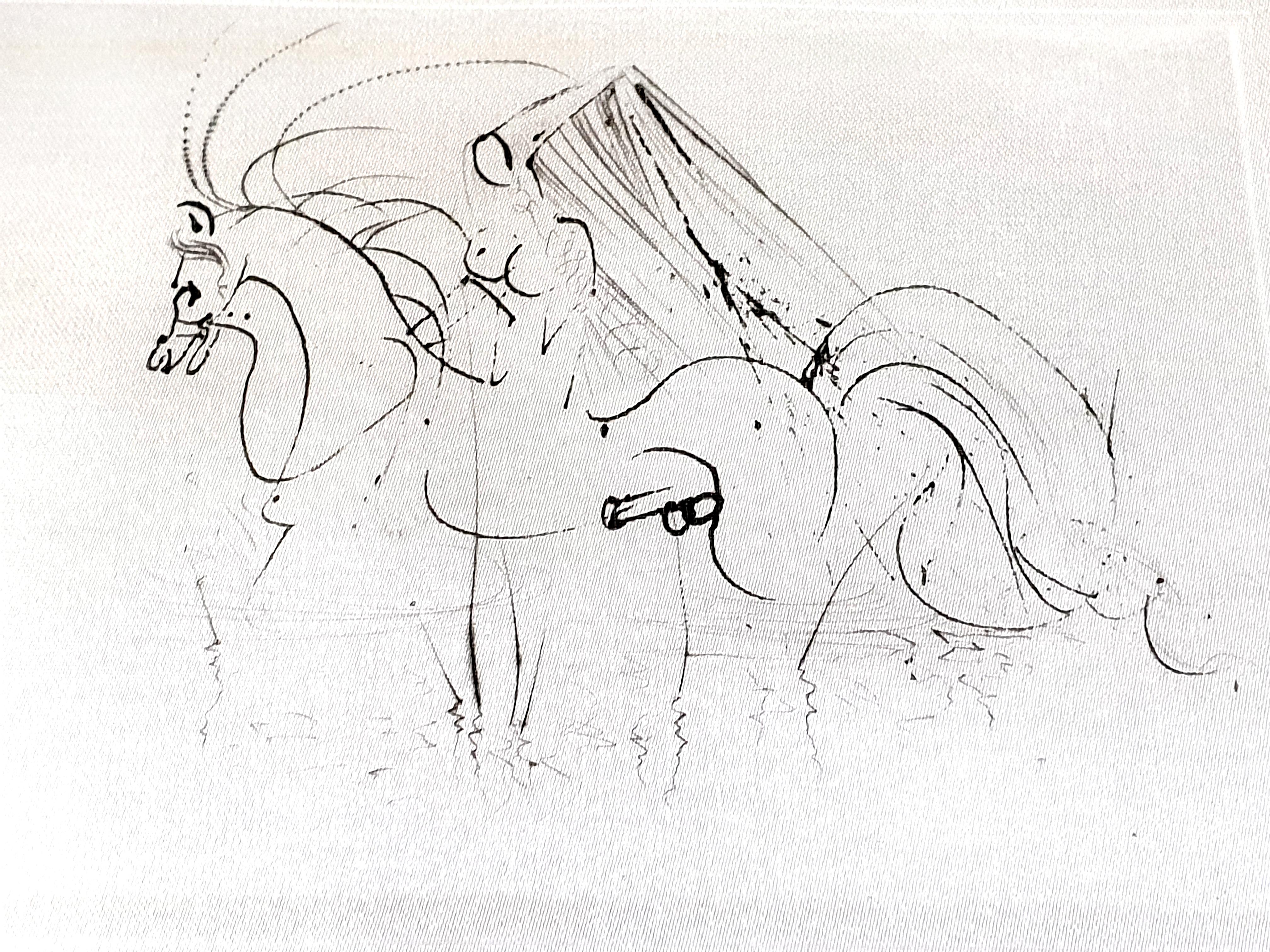 Salvador Dali - Nacktes Reiten - Original-Radradierung auf Seide