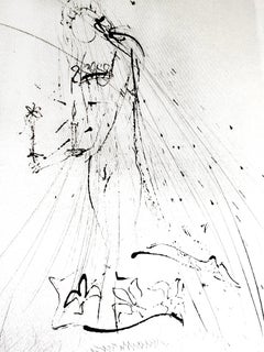 Salvador Dali - Nude with Flower - Original Etching on Silk