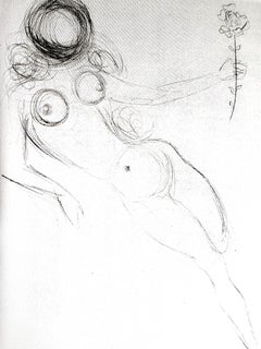 Salvador Dali - Nude with Flower - Original Etching on Silk