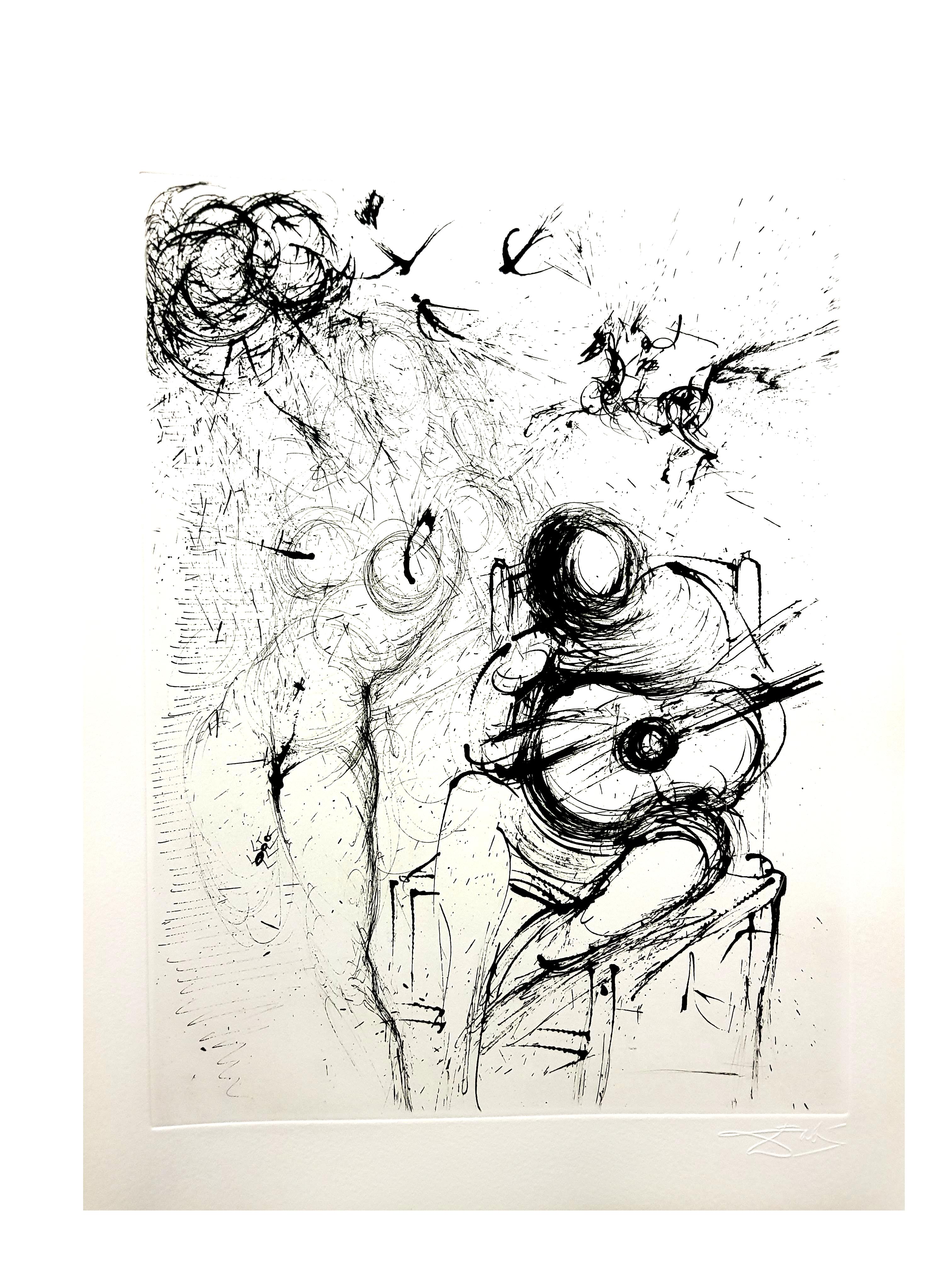 Salvador Dalì - Nudo con chitarra - Acquaforte originale in vendita 4
