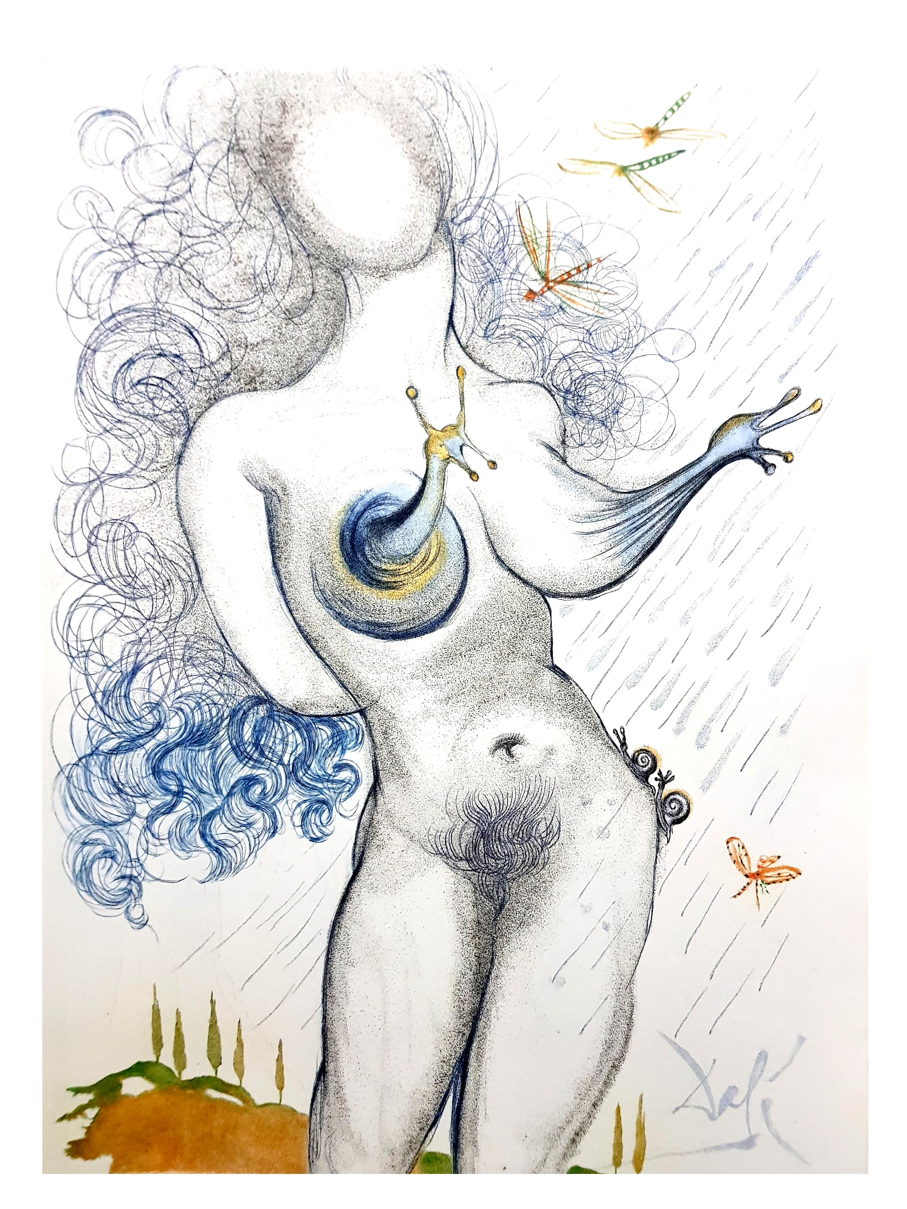 Salvador Dali - Nude with Snails Breats  - Gray Figurative Print by Salvador Dalí