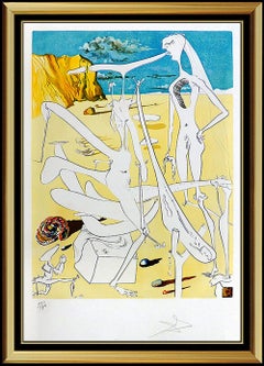 Salvador Dali Original Color Etching Hand Signed Surreal Large Nude Portrait Art