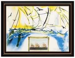 Retro Salvador Dali Original Color Lithograph Signed American Yachting Scene Courier
