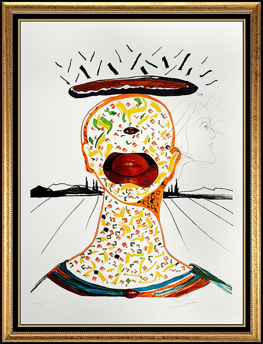 Salvador Dalí Abstract Print - Salvador Dali Original Color Lithograph Surreal Cyclops Portrait Signed Art Rare