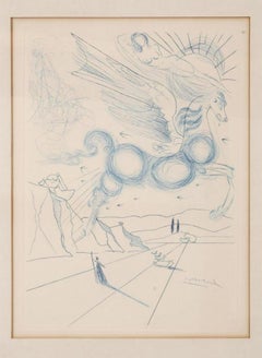 Salvador Dali Pegasus in Flight with Angel, Surrealist Horse Etching