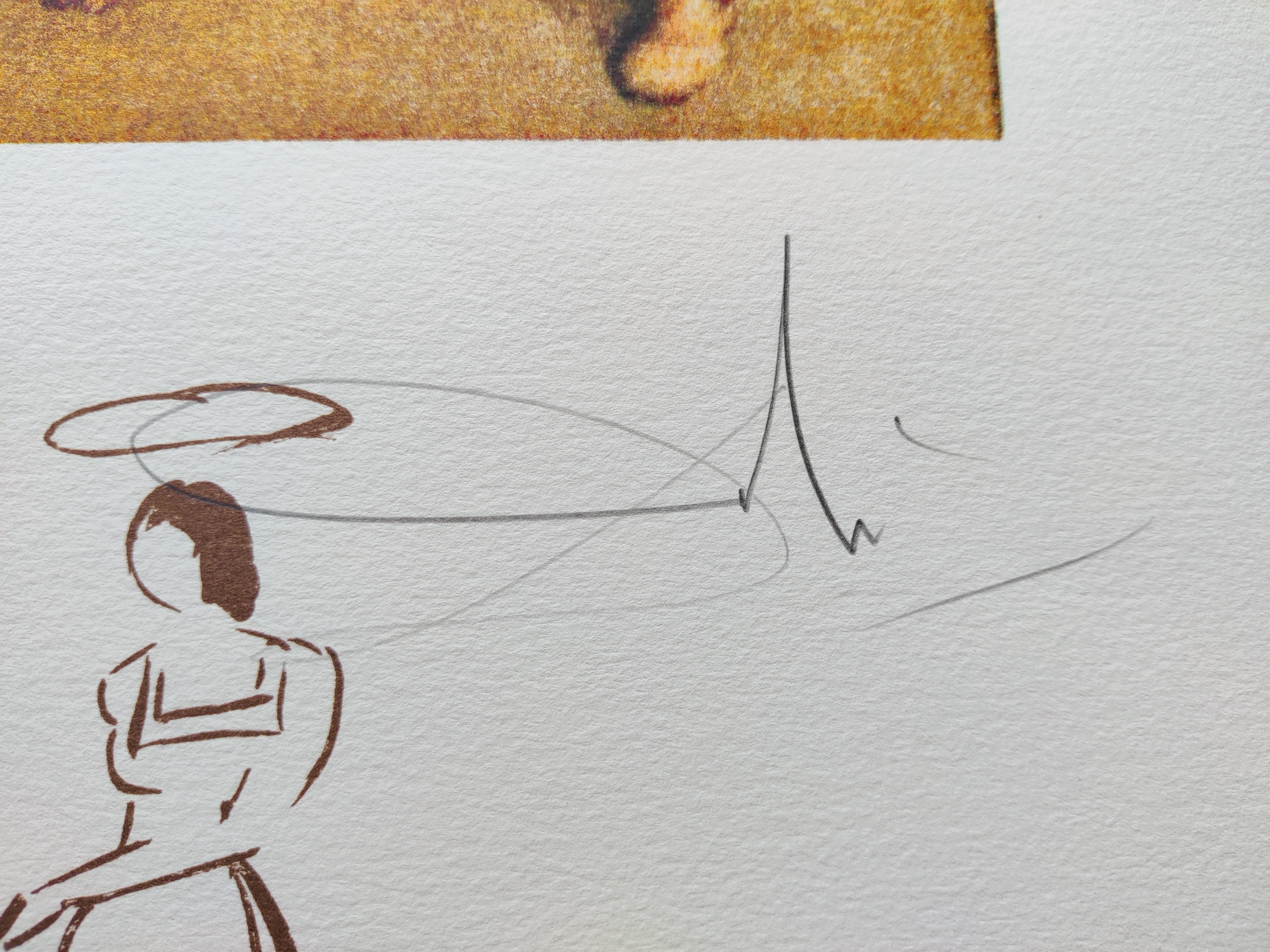 Salvador Dali
Raphael - Die Hochzeit der Vierge, 1974
Original-Lithographie, 1974
Bildgröße: 57,5 x 38,5 cm
Blattgröße: 89 x 56 cm
Handsigniert unten rechts
Links unten nummeriert 192/ 350.
Referenz: Albert Field, 