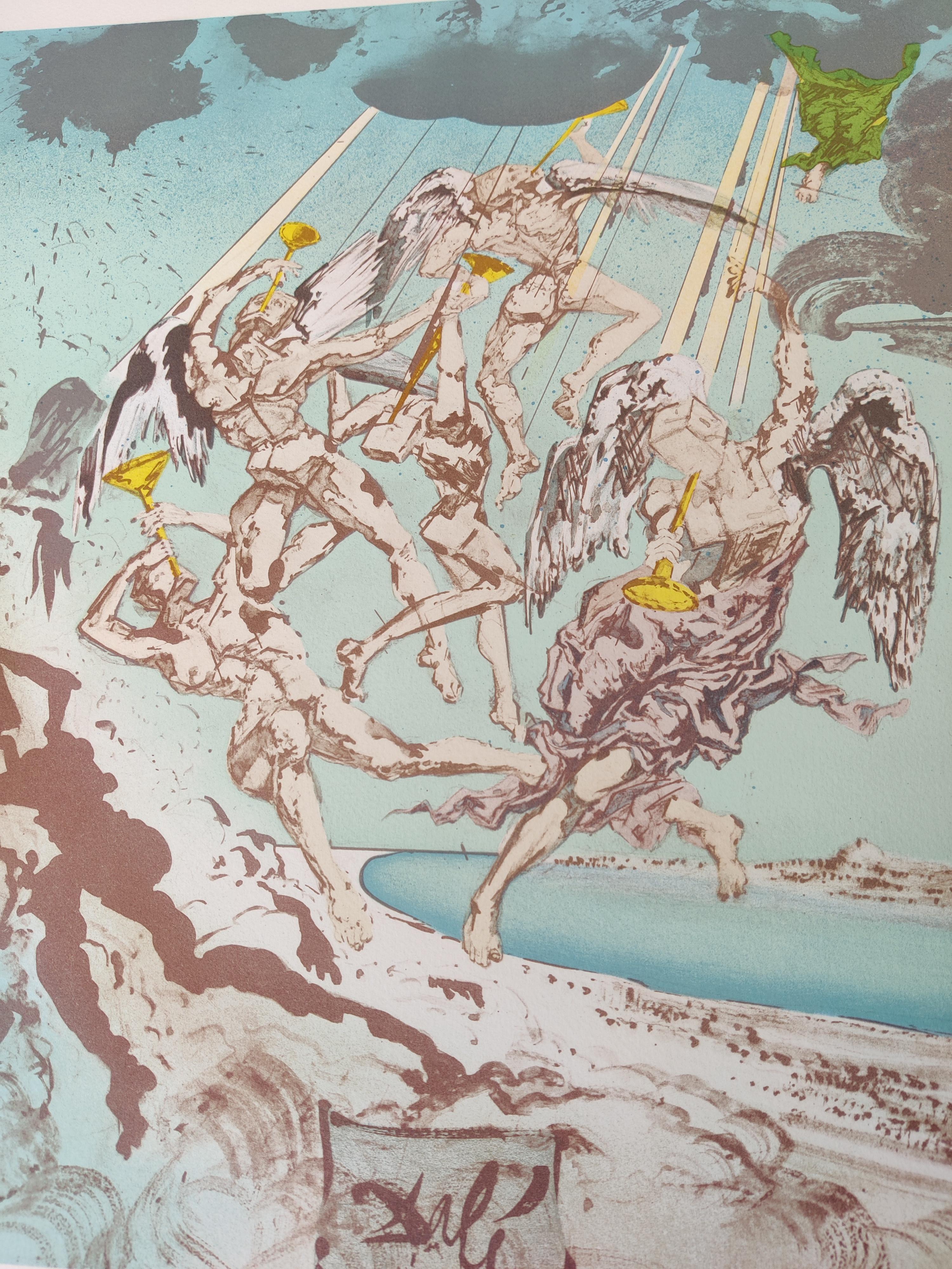 Salvador Dalí
Il ritorno di Ulysses, da Hommage à Homère, 1977
Fotolitografia a colori su carta Arches
Firmato a mano in basso a destra
Edizione AP in basso a sinistra
Dimensioni del foglio 76 x 56 cm
Riferimento F  77-4A