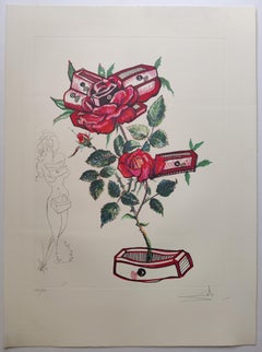 Salvador Dalí -- Rose + tiroirs de Fleurs surréalistes, fleurs 1972