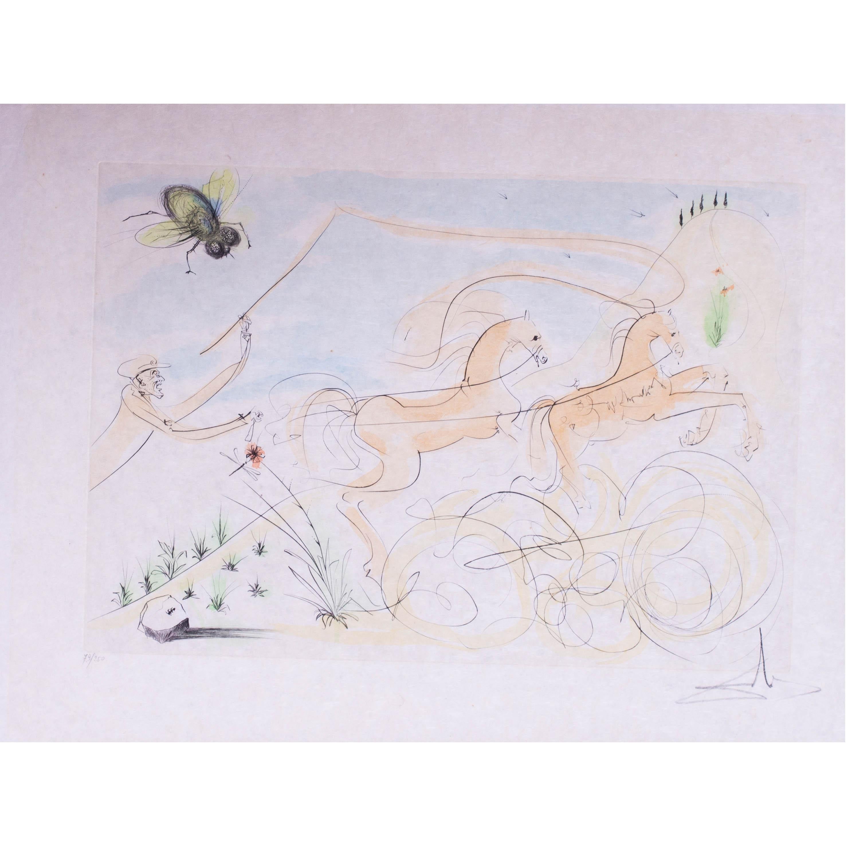 Salvador Dali, signierte und nummerierte Kaltnadelradierungsradierung, Les Coche et la Mouch, 1974 (Moderne), Print, von Salvador Dalí