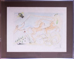 Salvador Dalí, aguafuerte en punta seca firmado y numerado, Les Coche et la Mouch, 1974