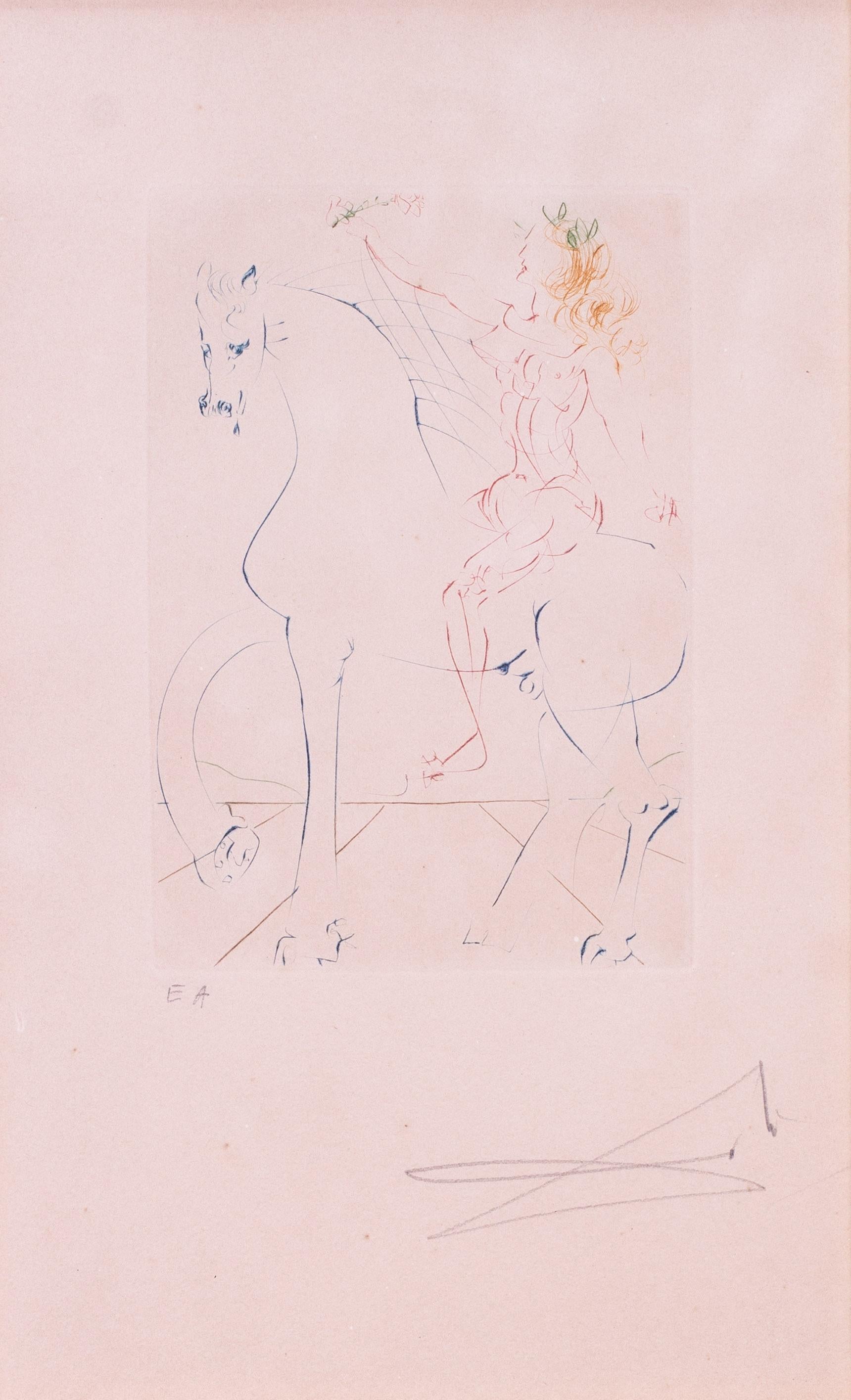 Salvador Dali signed drypoint etching 'Triumph' from Women and Horses, 1973 - Print by Salvador Dalí