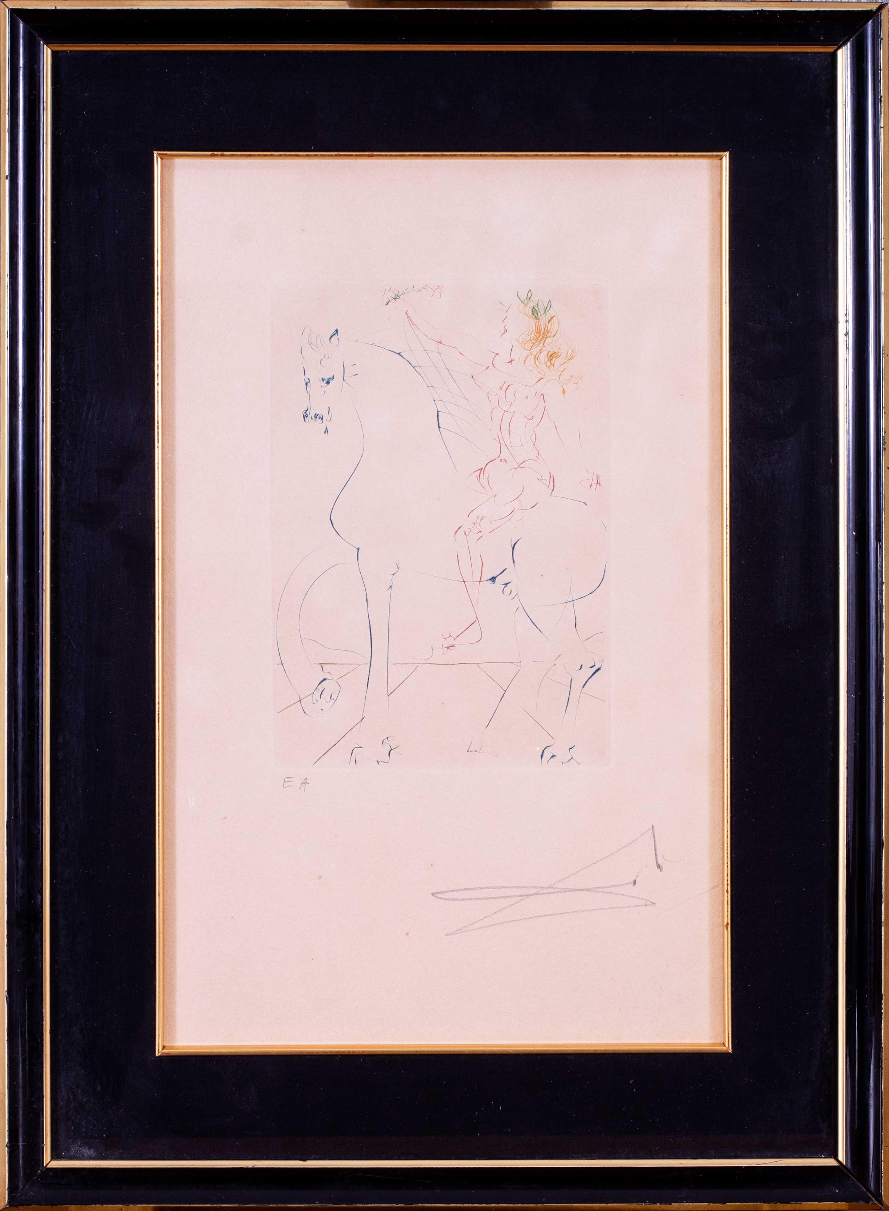 Salvador Dalí Animal Print - Salvador Dali signed drypoint etching 'Triumph' from Women and Horses, 1973