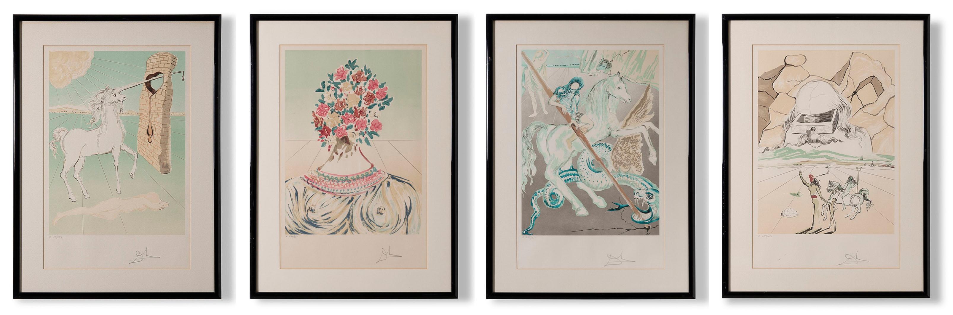 From the private collection of a Texas art connoisseur, this rare set comprises all four framed limited European edition lithographs from Salvador Dalí’s 1978 Retrospective Suite. Each piece is pencil signed and numbered by Dalí, published by Levine
