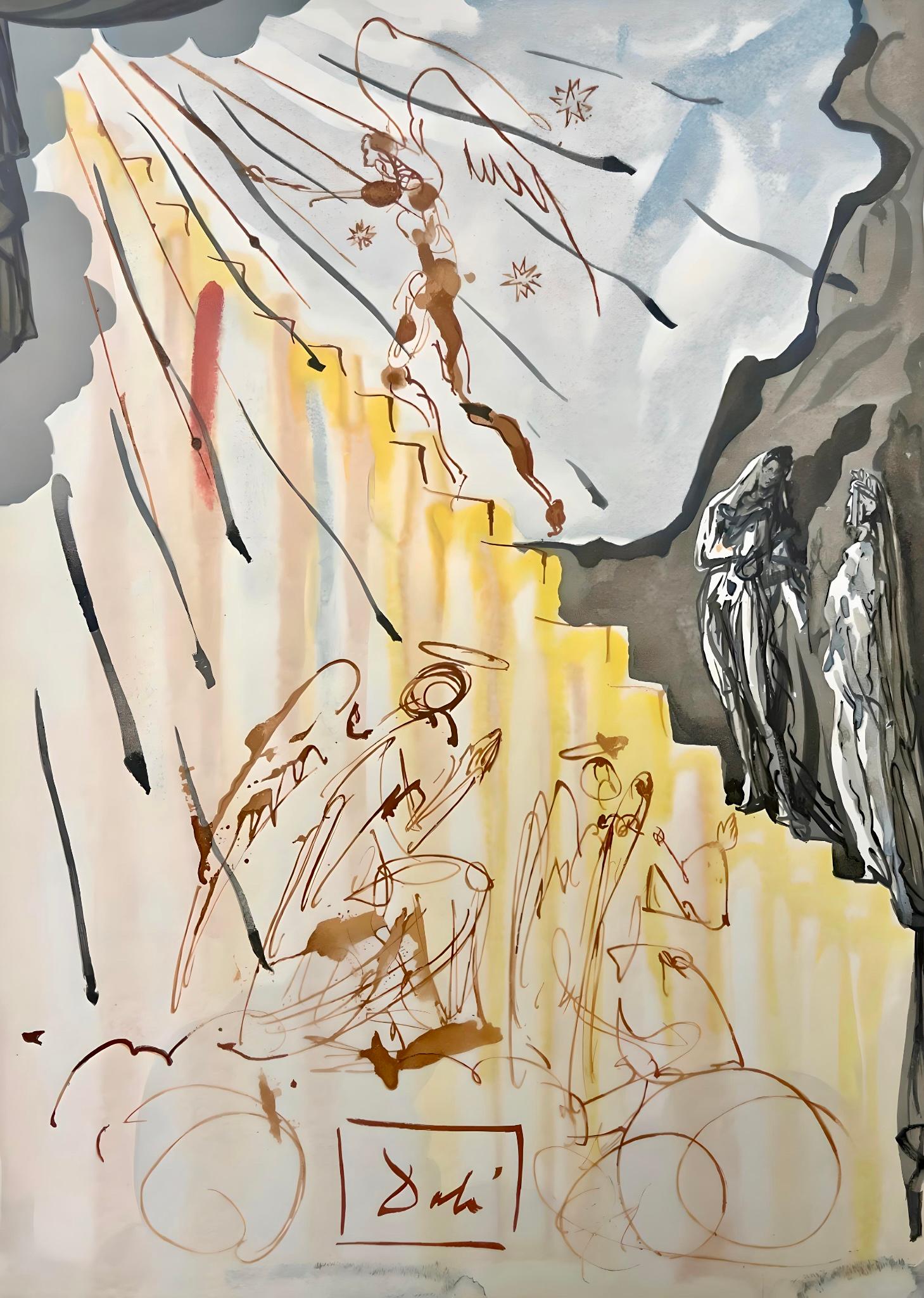 Artistics : Salvador Dali (1904-1989)
Suite : Göttliche Komödie (La Divine Comédie)
Année : 1974
Support : Gravure sur bois en couleurs sur papier vélin BFK Rives monté sur papier Arches.
Inscription : Signée en bloc, et non numérotée, telle